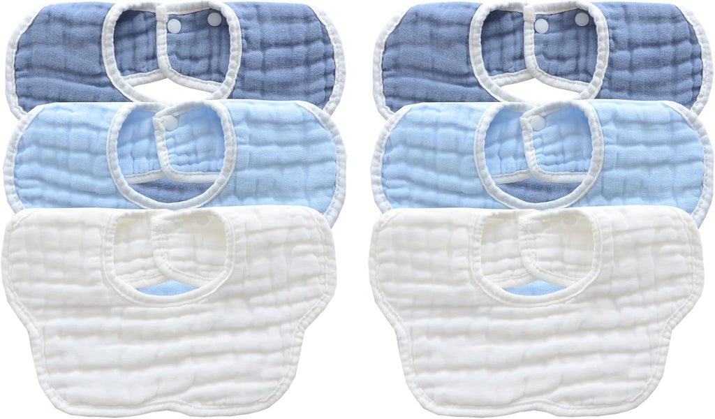 MUKIN Baby Drooling Towel, Snap Bibs, Muslin Bibs, 6 Pack, Adjustable, Soft Cotton
