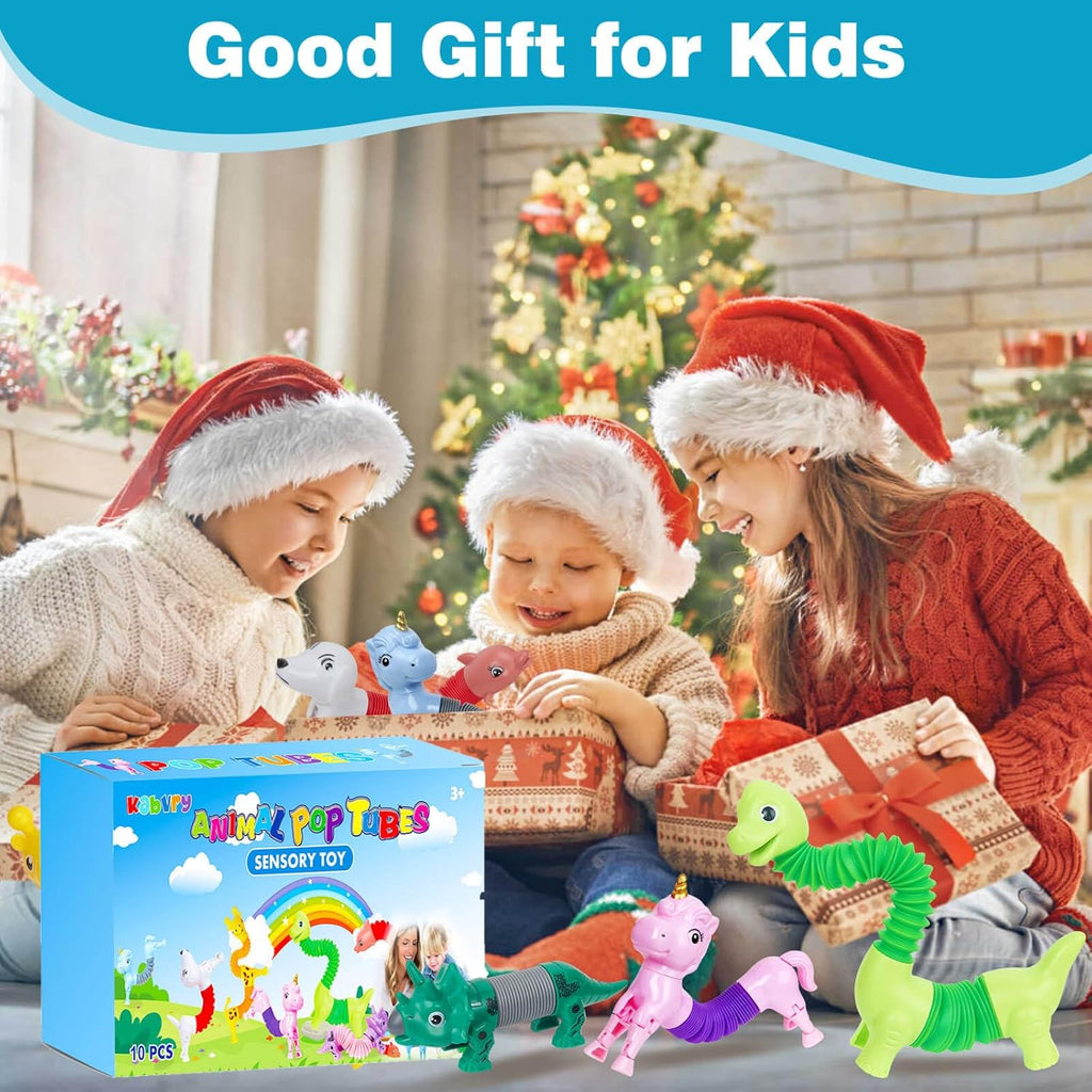 10 Pack Pop Tubes,Dog pop Tubes, Animal pop Tubes Fidget Toys,Sensory Tubes Fidget Toys for Kids ,Toddler Sensory Toys,Fidget Tubes Party Favors,School Reward,Gift for Kids(LED Style)