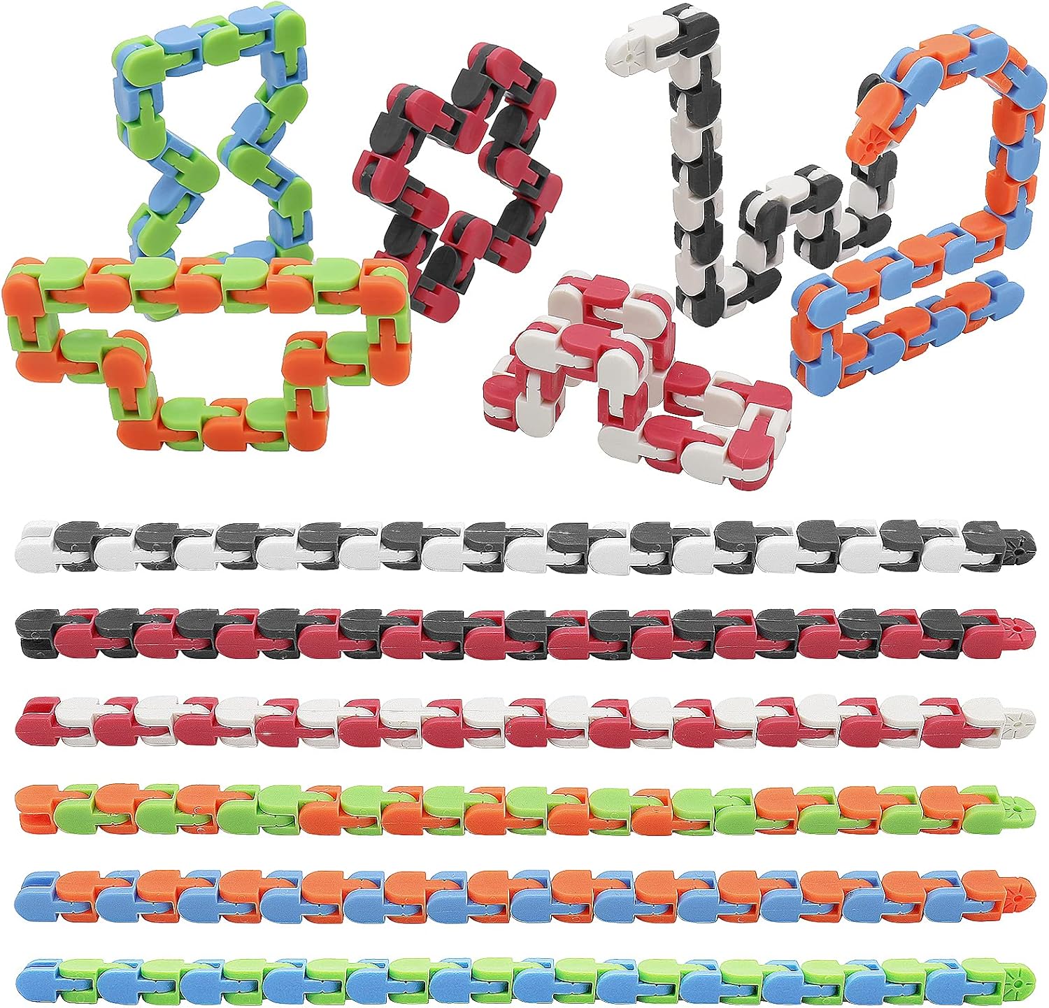 18 Pack Wacky Tracks Snap and Click Fidget Toys Finger Sensory Toys, 24 Links Snake Puzzles for Stress Relief, Party Bag Fillers, Party Supplies