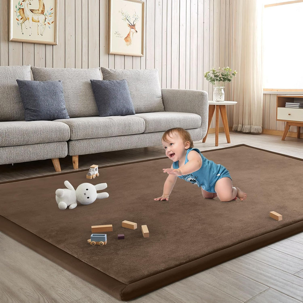 Baby Play Mat for Floor Tummy Time Mat Nursery Rug Muscle Mat Area Rug Playroom Rug Tatami Mat 6'7"x6'7" Memory Foam 1.3" Thick Crawling Mat for Babies,Toddlers, Infants, Kids,Floor Mat,Coffee