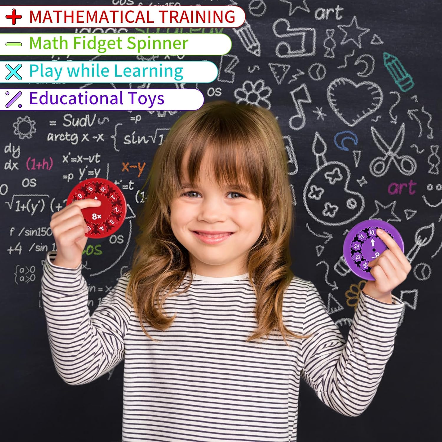 Math Fidget Spinners, Math Facts Fidget Spinners, Numbers Addition & Multiplication Math Games for Kids 3+, Kindergarten Math Learning & Educational Toys for Home School Classroom Travel Toddlers