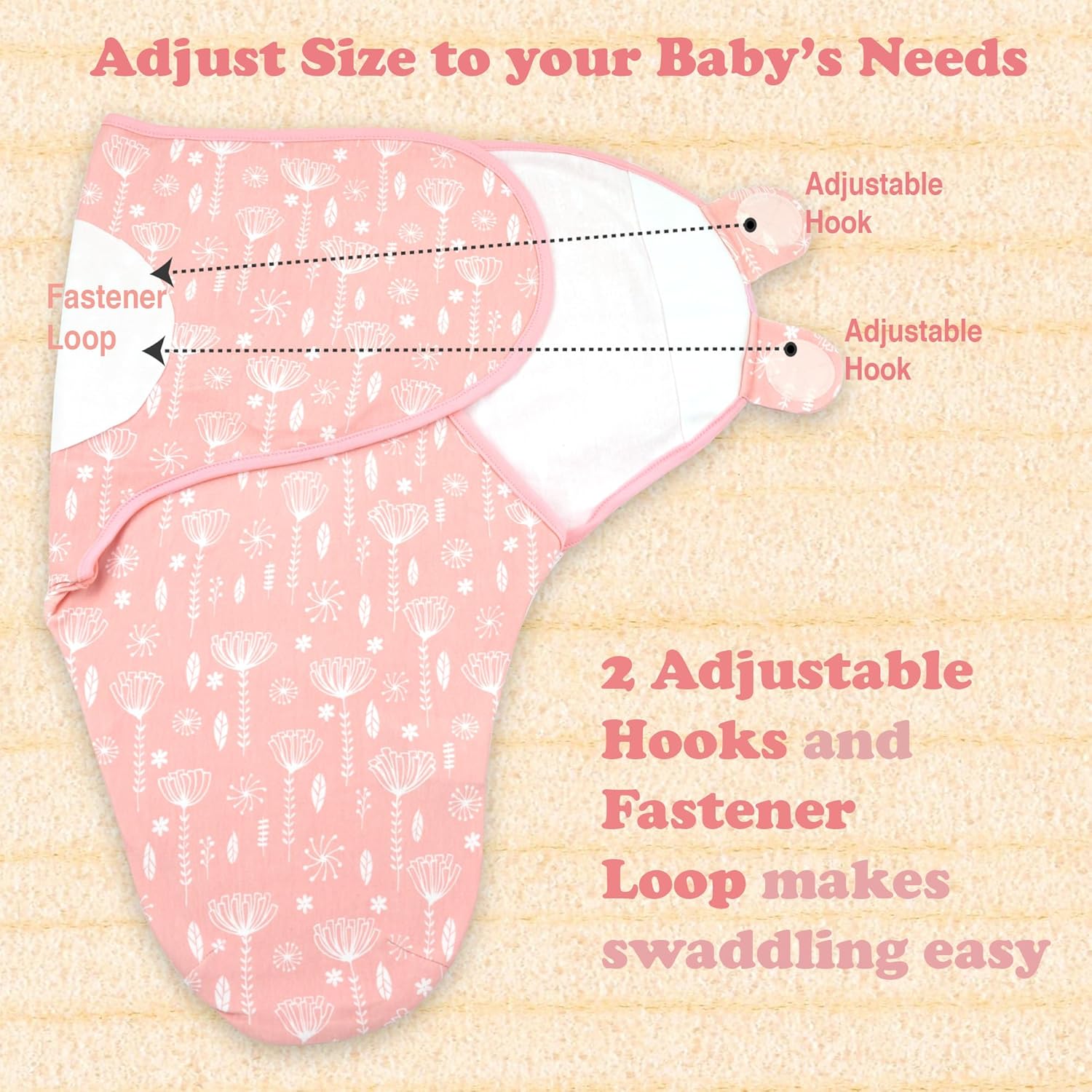 Bublo Baby Swaddles for Newborns – 3-Pack Infant Swaddles 0-3 Months – Adjustable Swaddle Sleep Sack – Soft Organic Cotton Baby Wrap for Safe & Cozy Sleep (Rose Pink)