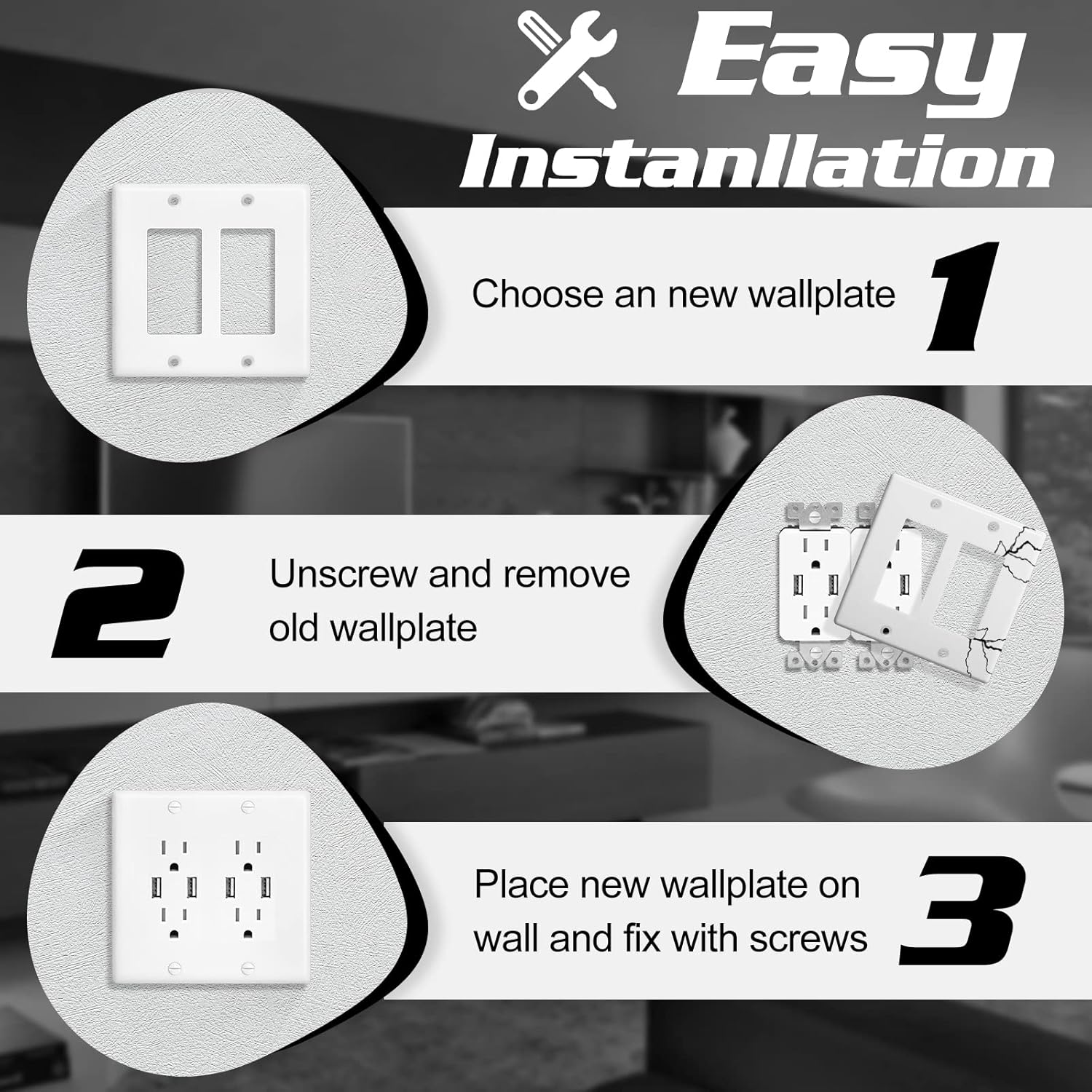 Decorator Wall Plate Double Gang Light Switch Plate Outlet Cover,Unbreakable Polycarbonate Thermoplastic, White (10-Pack, Double Decorator-White)