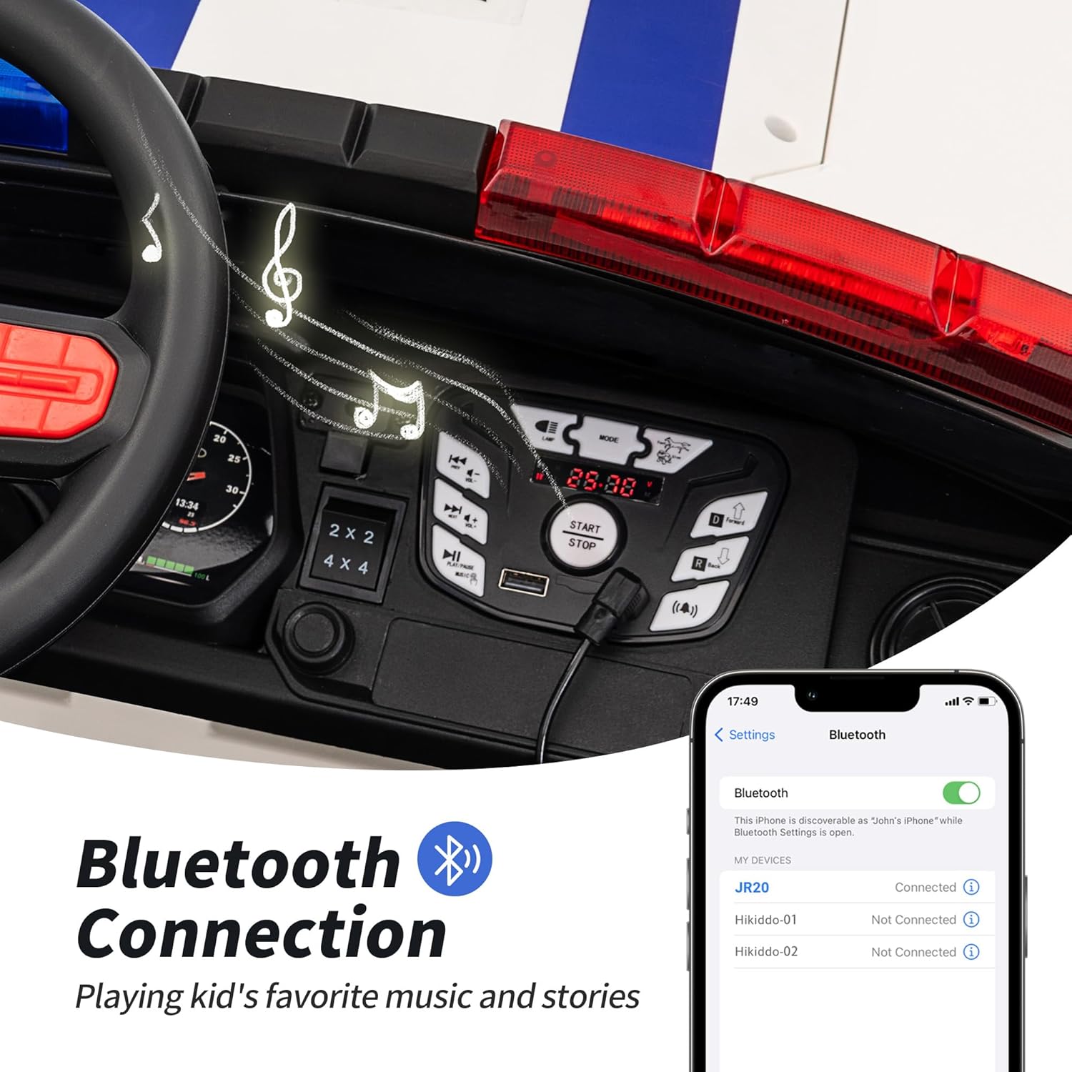 12V 7Ah Electric Police Car Ride on Toy for Big Kids, 2 Seater Kids Ride on Car SUV w/Remote Control, Bluetooth - White