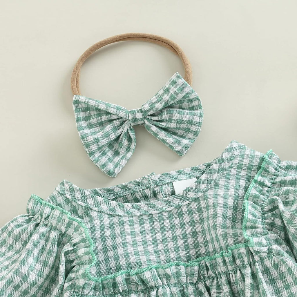 Douhoow Infant Baby Girl Plaid Romper Baby Sweatshirt Romper Ruffle Festival Clothes Fall Winter Outfits with Headband