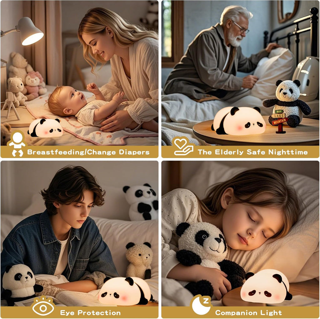 Cute Panda Night Light for Kids, LED Panda Lamp, Food Grade Silicone Novelty Animal Night Lamp,Dimmable Nursery Squishy Nightlight, Cool Gifts for Kids, Office Desk/Baby Boys/Girls Room Decor