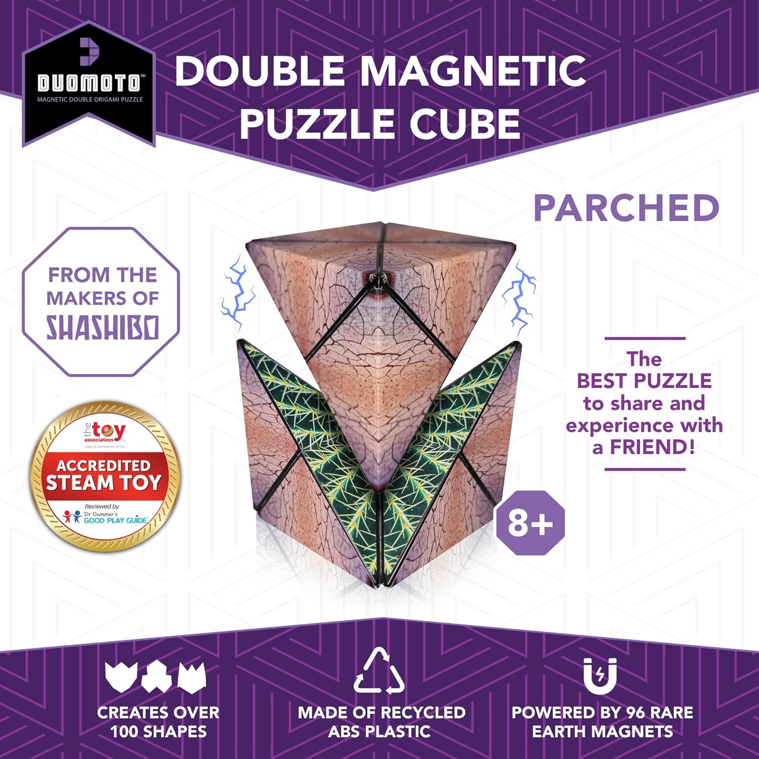 Magnetic Transforming Cube - Shape Shifting Double Creativity Puzzle w/ 96 Rare Earth Magnets - Transforms Into Over 100 Shapes - by Fun in Motion Toys - Creators of Shashibo & Cubendi