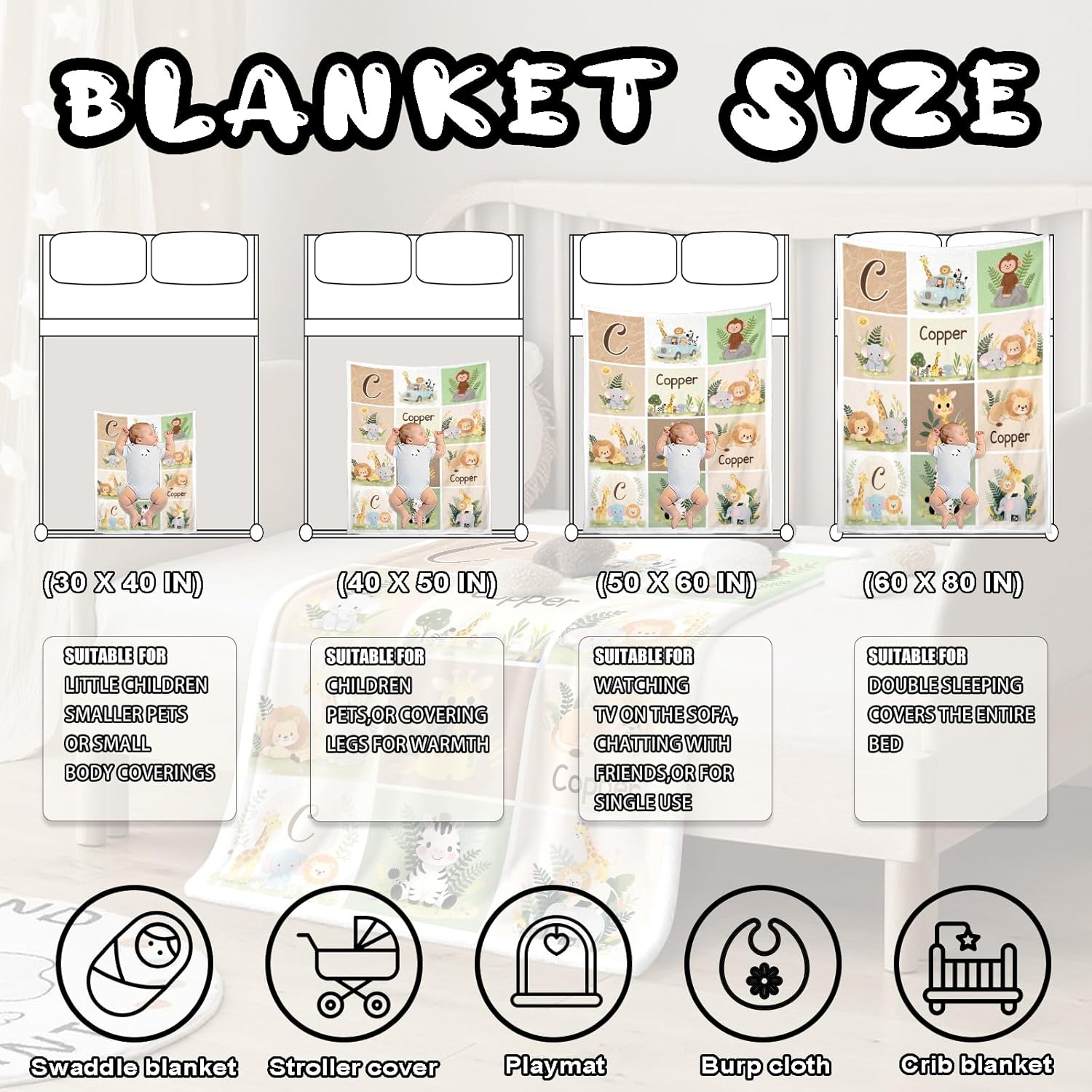 Ship Next Day, Personalized Baby Blanket – Printed in USA, Custom Baby Blanket for Boys & Girls, Baby Blanket with Name, Baby Shower, Easter, Christmas, Birthday Newborn & Toddler Gifts, Baby Gifts