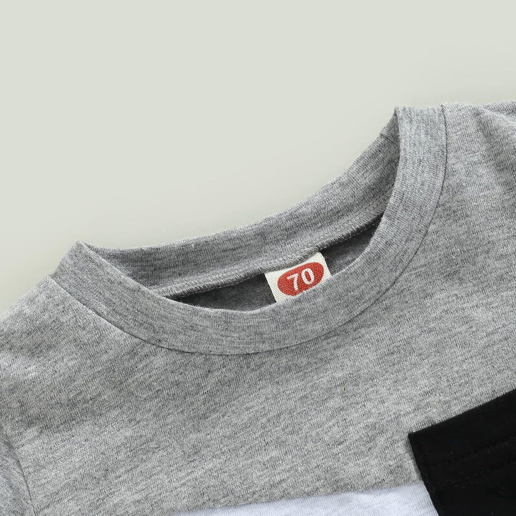 fhutpw Baby Toddler Boy Clothes Summer Outfits 6 12 18 24 Months Patchwork Short Sleeve T Shirt & Shorts Sets with Pockets