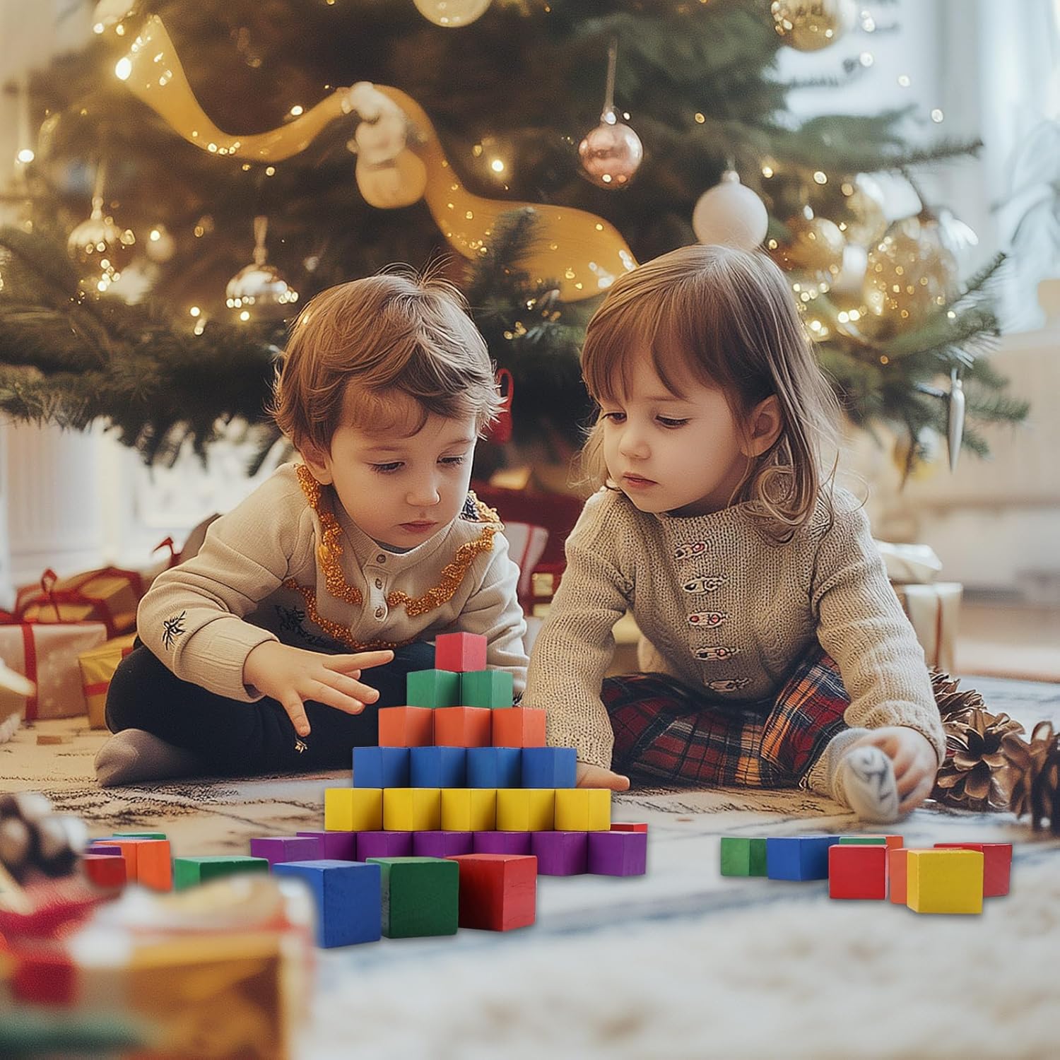 108 Pack 1 Inch Wooden Blocks, 6 Colors STEM Math Sorting Toys, Wood Building & Stacking Blocks for Toddlers, Classroom Learning Wooden Cube Blocks, Creative Play & DIY Craft for Kids Ages 3+