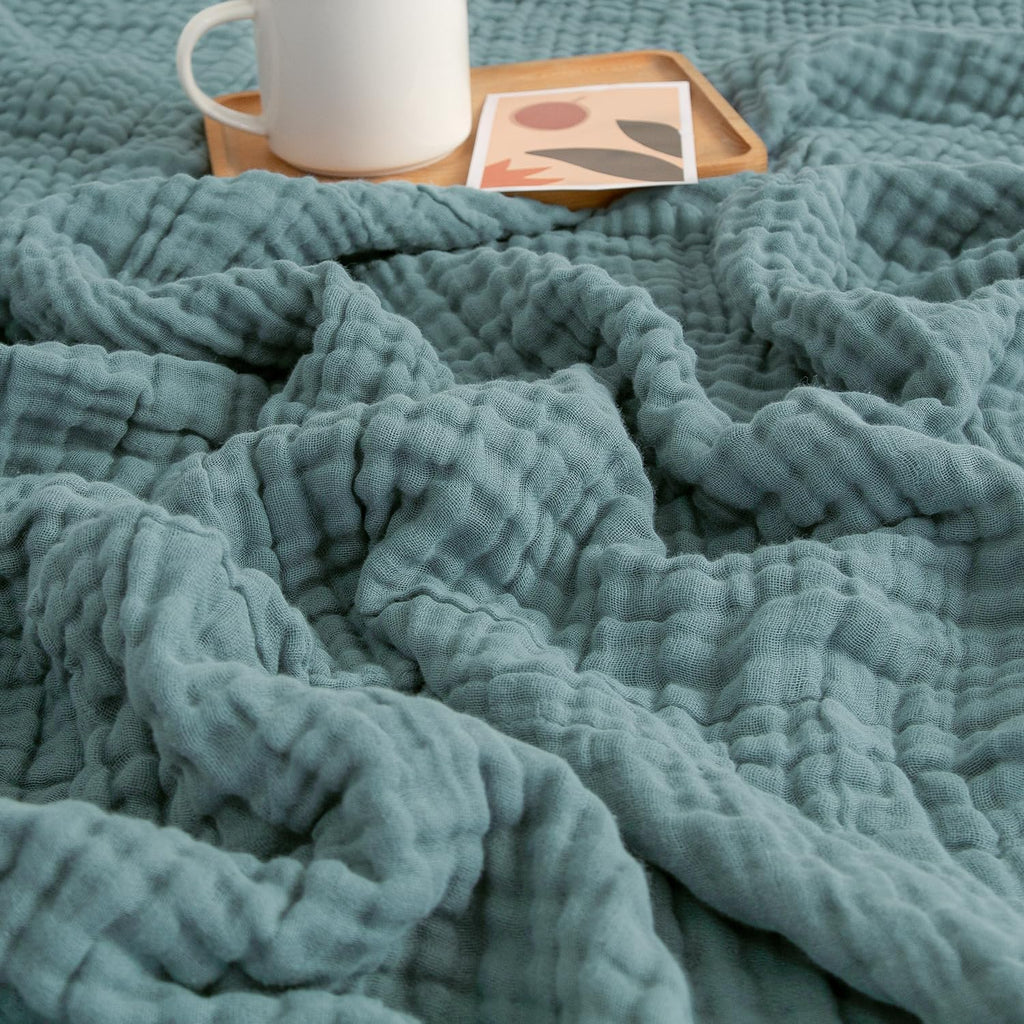 EMME Cotton Muslin Blanket King Size - Soft, Breathable Layering Bedspread Blanket, 108"x90", All Season Gauze, Teal