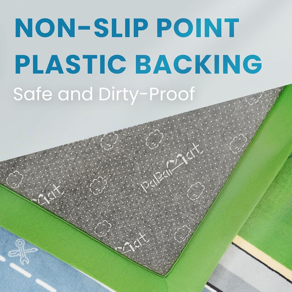 Race Track Playmat Rug, 1.3" Toddler Safety Elasti-Foam Playmat 59"×79" Fun and Education Large Floor Mat for Crawling Activity Race Car Track Play Mat for Boys & Girls