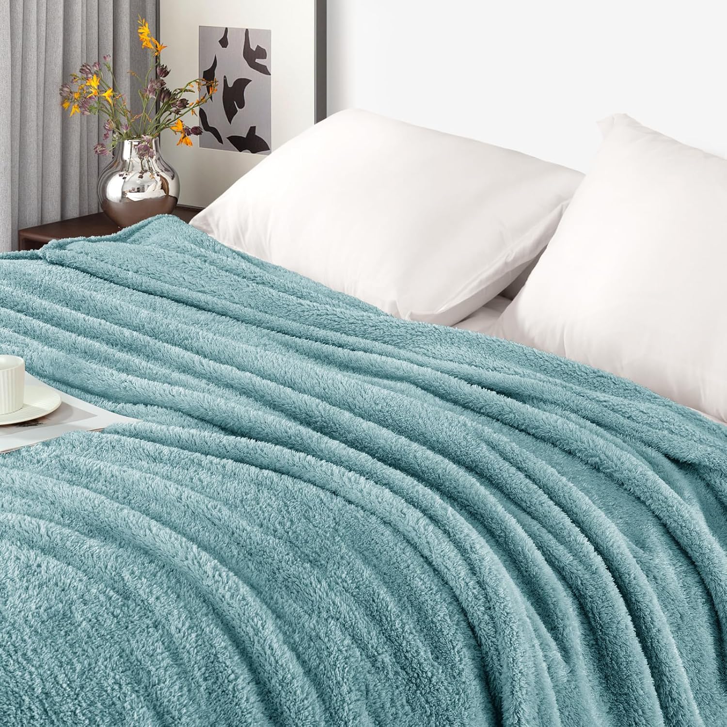 Exclusivo Mezcla Fleece Throw Blanket for Couch Sofa, Soft Warm and Fluffy Blankets for Women Men Girls Kids, Suitable for All Seasons, Slate Blue, 50x60 Inches