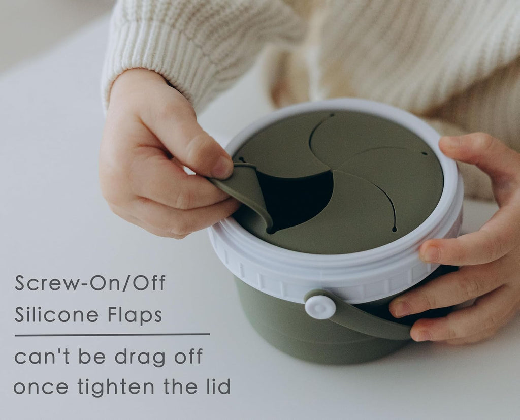 No Spill Silicone Toddler Snack Containers, Detachable Silicone Flap for Filling&Cleaning, Crumb-Free Hard Plastic Screw Travel Lid, Ultra-Soft for Baby Kids Hand In-Out, Snack Cup Holder 12 oz