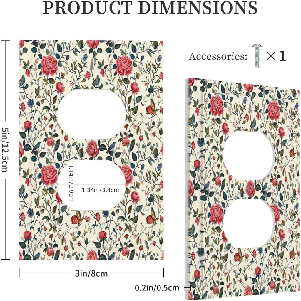 Outlet Covers Vintage Flowers Rose Leaf Bird Butterfly 1 Gang Duplex Wall Plate Decorative Switch Plates Electrical Receptacle Faceplate Light Switch Cover for Bedroom living Room Decor