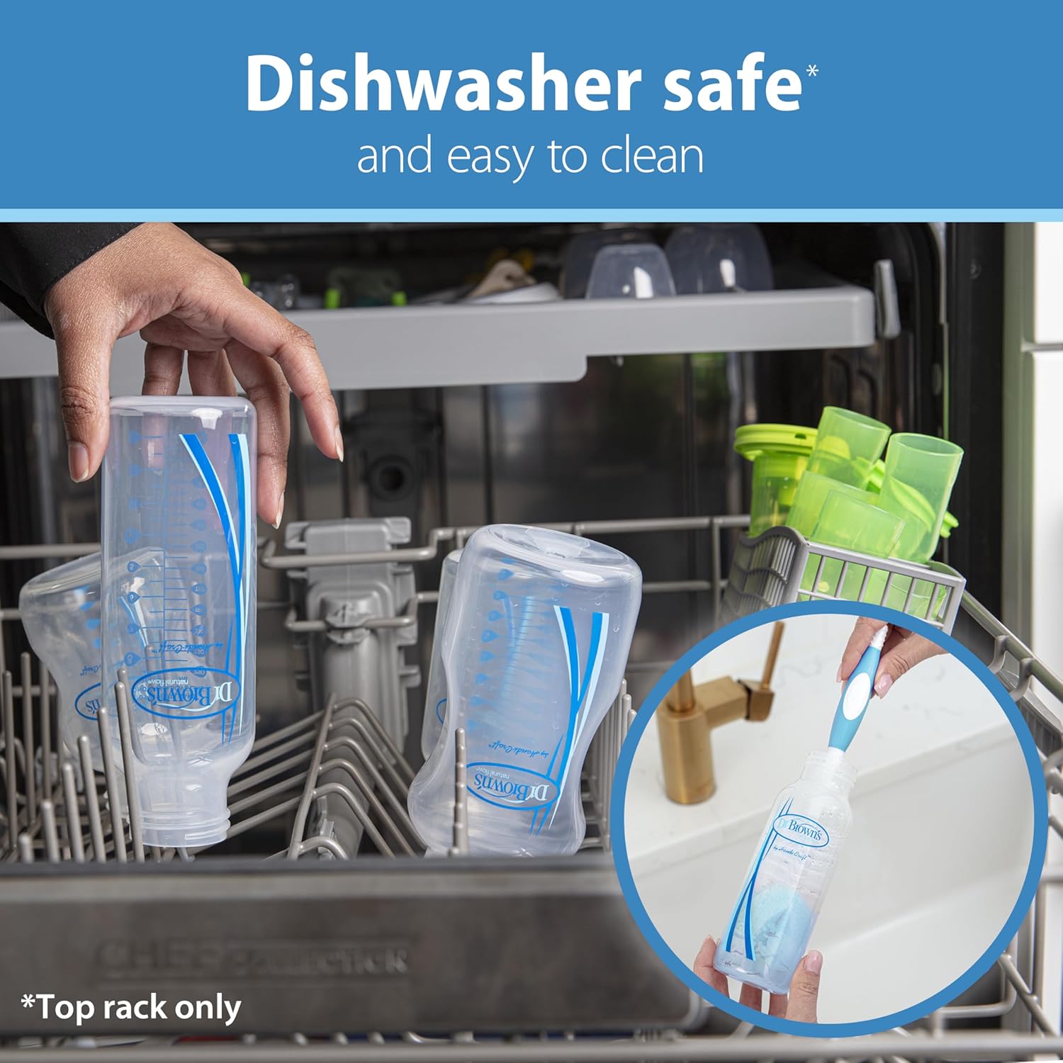 Dr. Brown's Natural Flow Anti-Colic Options+ Narrow Baby Bottle, 8 oz/250 mL, with Level 1 Slow Flow Nipples, 0m+, 4 Pack