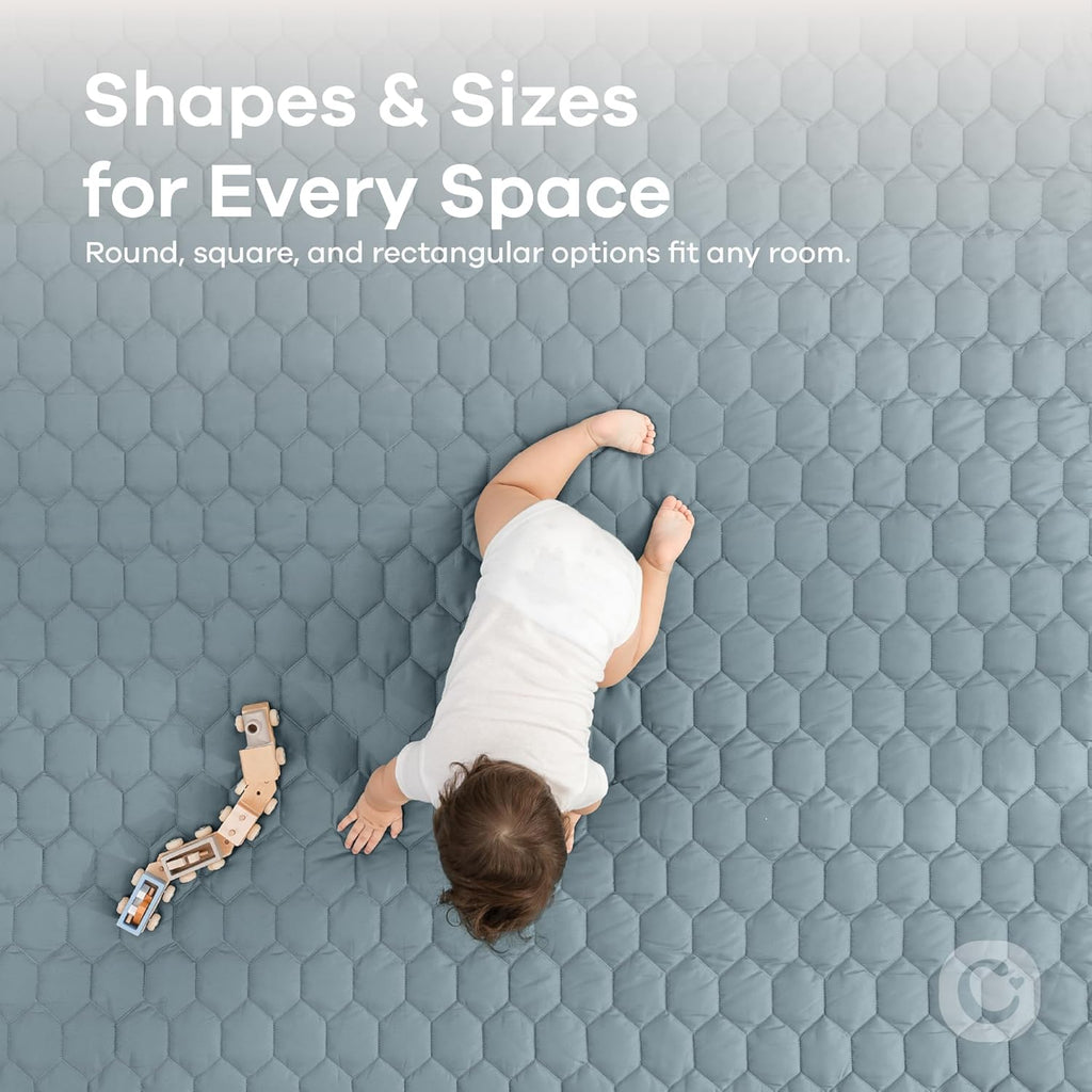 Comfy Cubs Rectangle Kids Play Mat - Large 60 x 96 inches Soft Quilted Baby Floor Mat with Non-Slip Bottom - Plush Design for Toddlers' Playtime and Relaxation - Comfortable and Durable - Pacific Blue