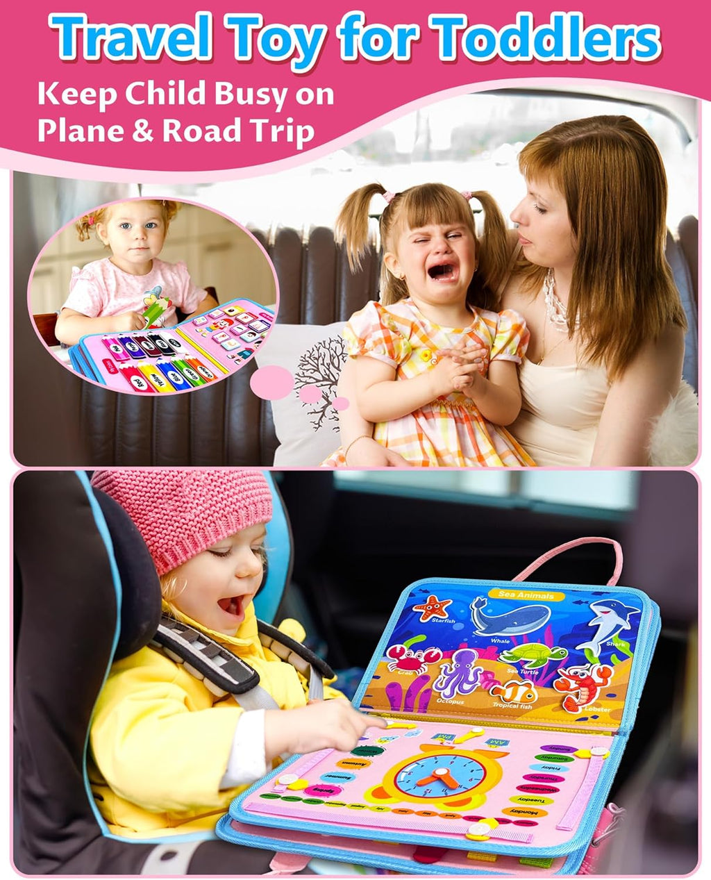 Exorany Busy Board Montessori Toys for Toddler Girl & Boy Birthday Gifts, Busy Book Learning Sensory Toys for Toddlers, Toddler Travel Toy Educational Activities Learn Fine Motor Skills