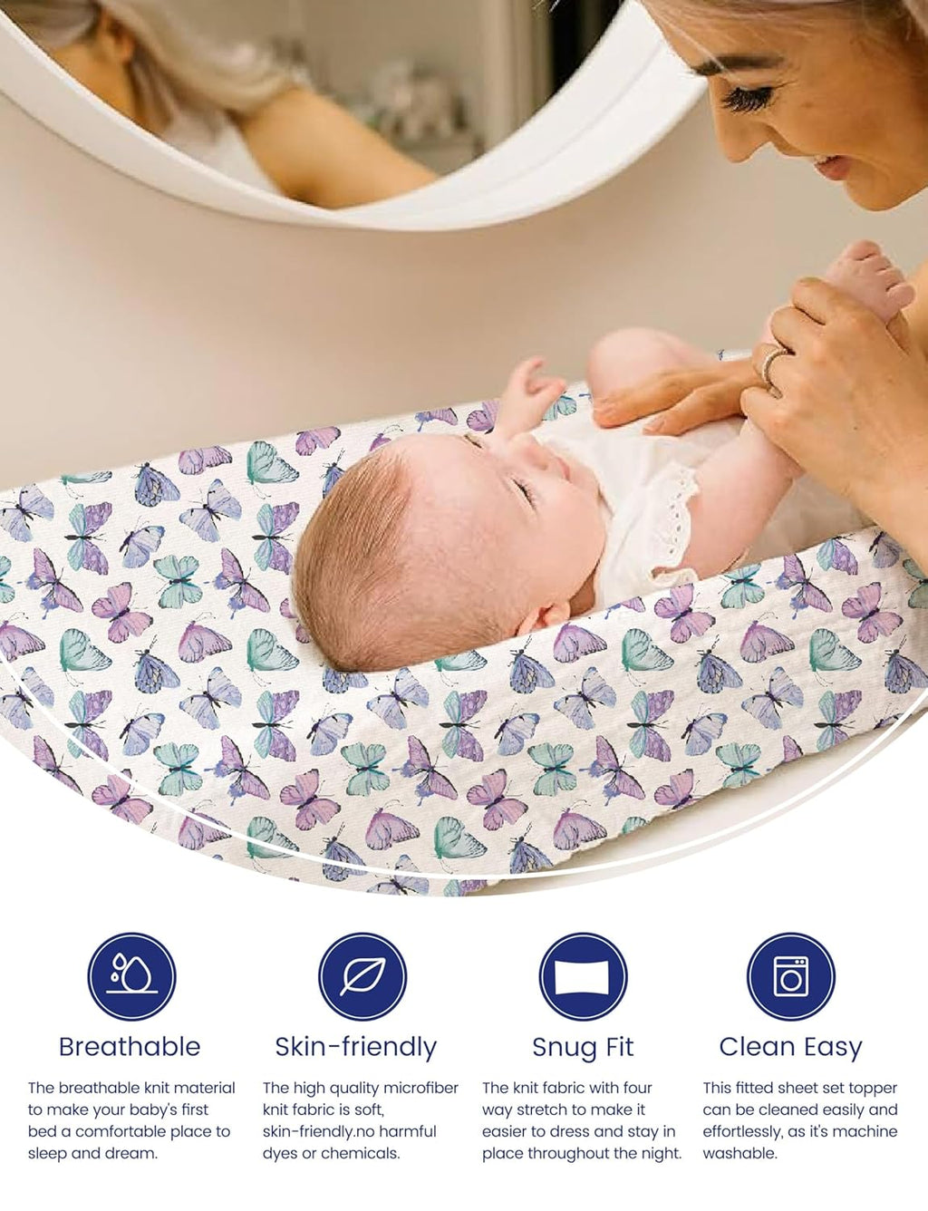 TotAha Premium Stretchy Changing Pad Cover, Buttery Soft Diaper Changing Pad Covers for Girls Boys, Super Stretchy Jersey Knit Changing Table Covers2-Pack, Purple Butterfly