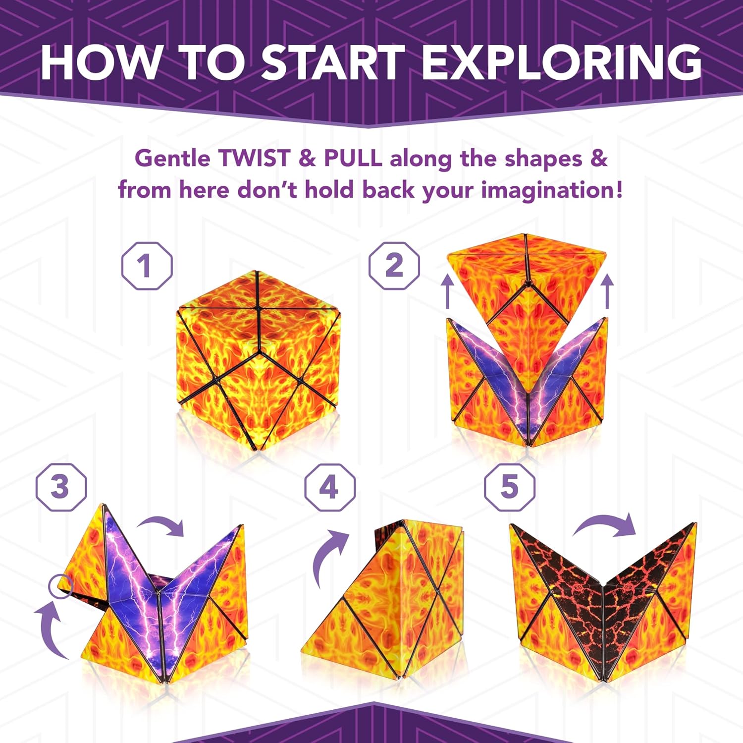 Magnetic Transforming Cube - Shape Shifting Double Creativity Puzzle w/ 96 Rare Earth Magnets - Transforms Into Over 100 Shapes - by Fun in Motion Toys - Creators of Shashibo & Cubendi