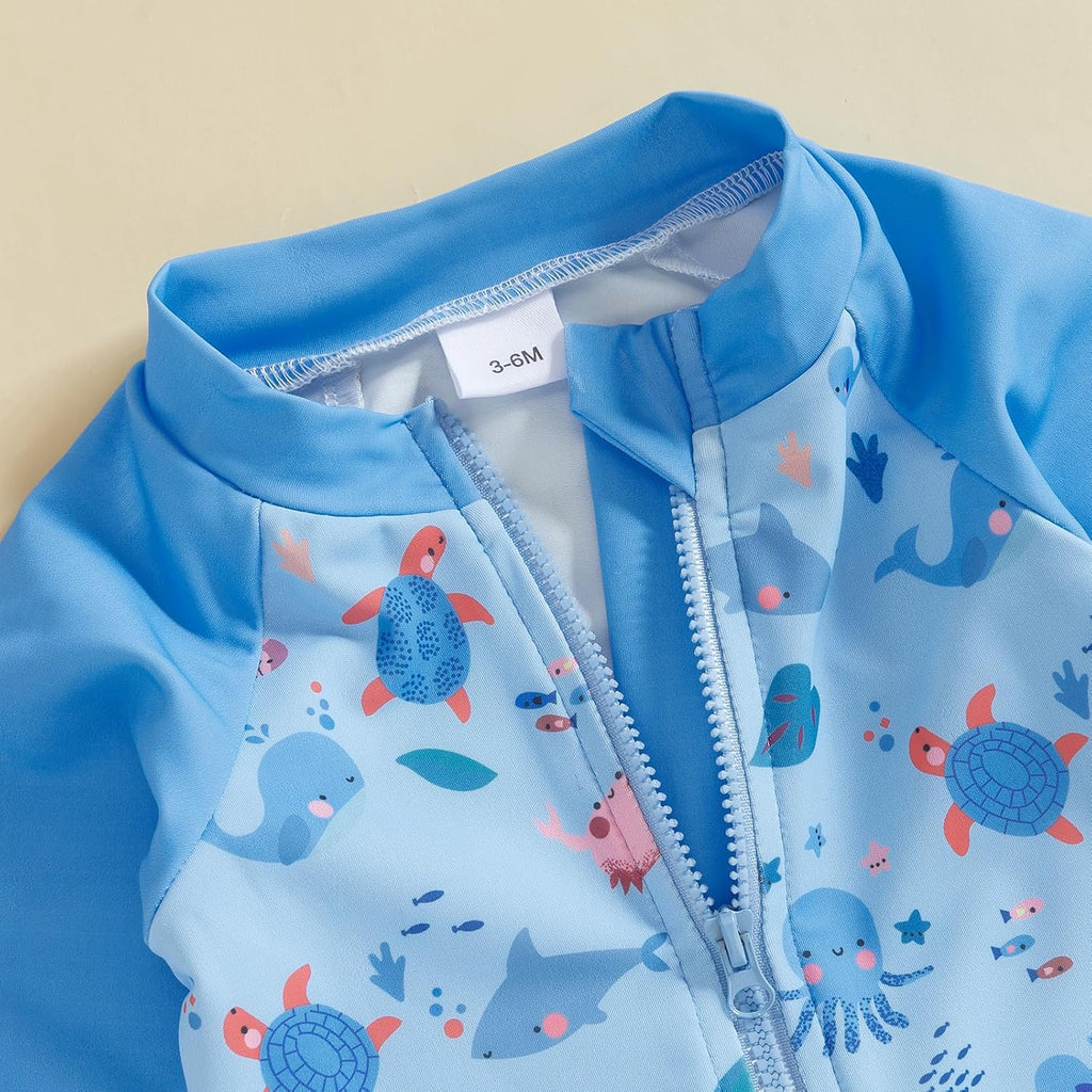 Hnyenmcko Baby/Toddler Boy Rash Guard Swimsuit Long Sleeve One Piece Zipper Swimwear Sunsuit Infant Bathing Suit Beachwear