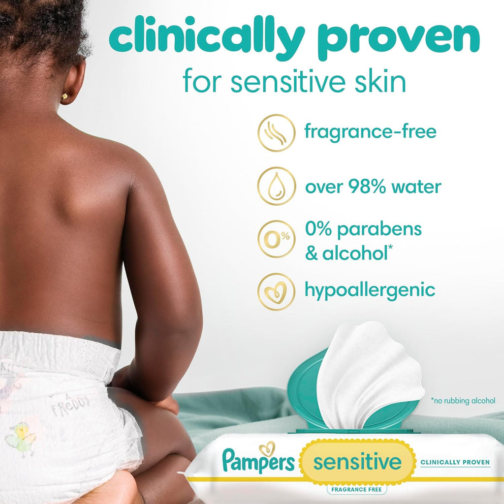 Pampers Baby Wipes, Sensitive, Water Based Wipe, Clinically Proven, Hypoallergenic, and Unscented for Babies, 336 Wipes Total (4 Flip-Top Packs)