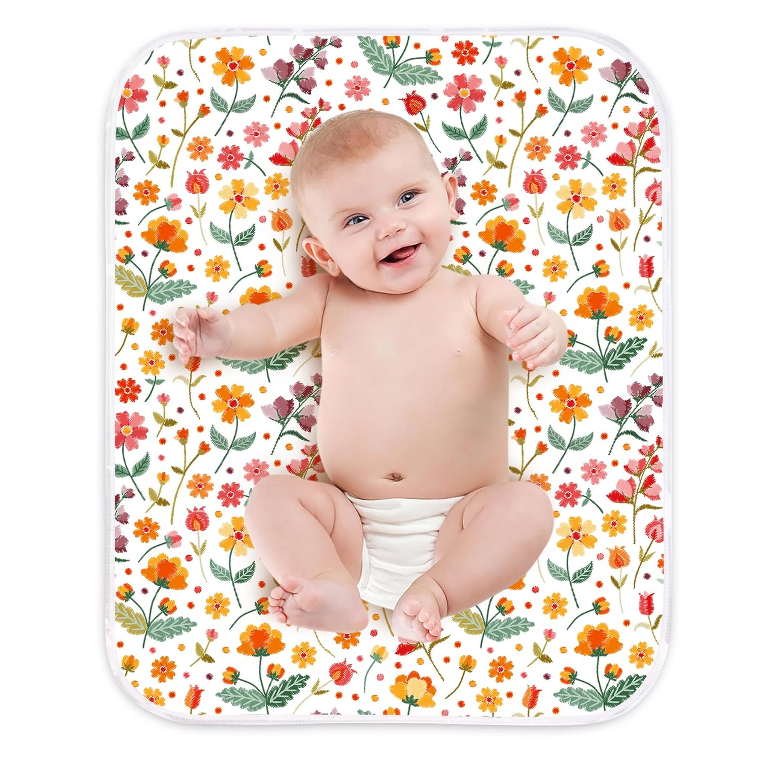 Diaper Changing Pads for Baby, Flower Change Mat, 3Layers Waterproof Change Pad Foldable Absorbent Mats for Women, Reusable Incontinence Underpads for Patient 24''x30''