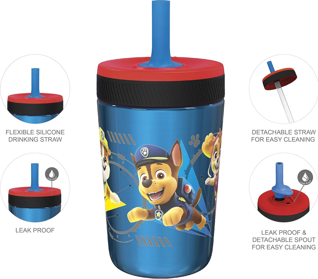 Zak Designs PAW Patrol Kelso Tumbler Set, Leak-Proof Screw-On Lid with Straw, Bundle for Kids Includes Plastic and Stainless Steel Cups with Additional Sipper (Paw Patrol- 3pc)15 fl oz