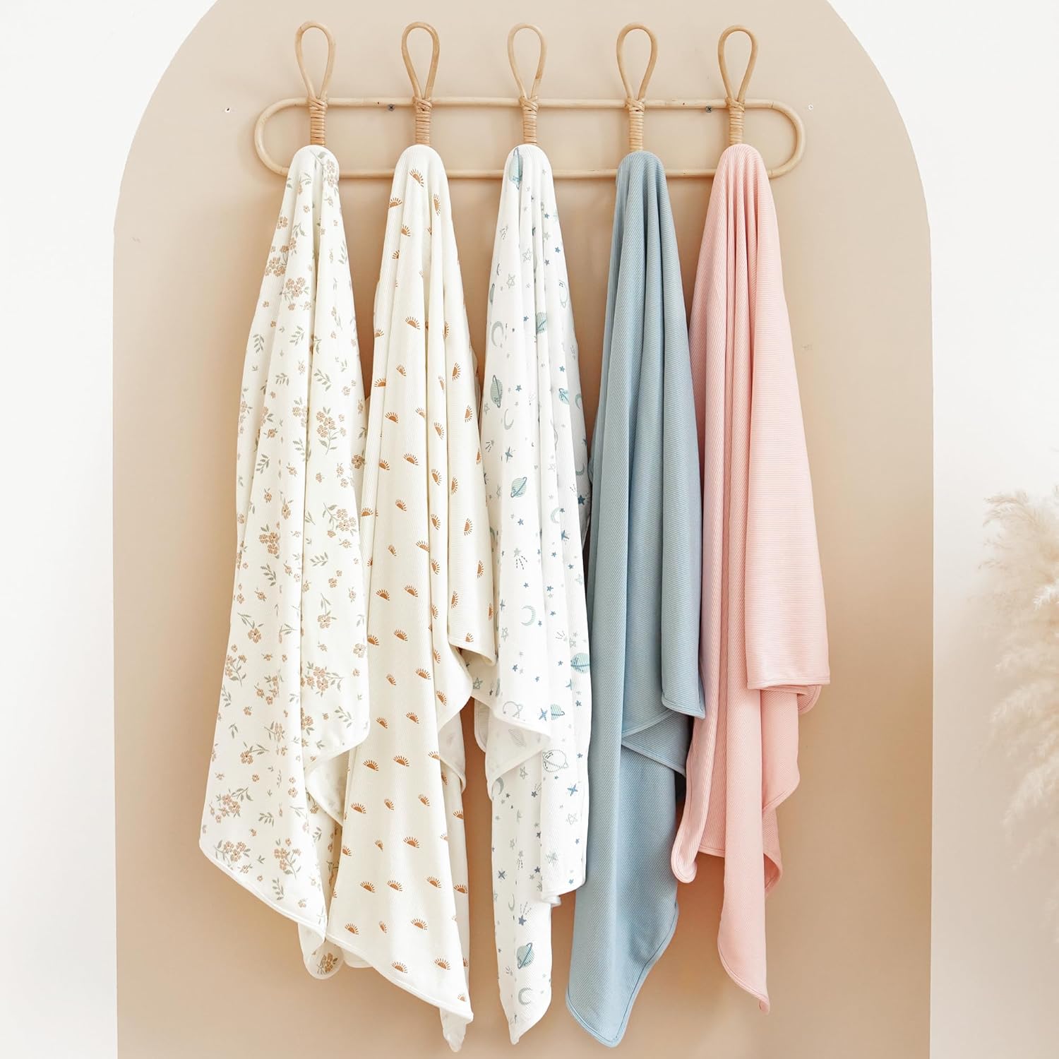 Konssy Knit Baby Blanket 2 Pack, Soft Ribbed Swaddle Receiving Blankets for Boys & Girls, Lightweight Cozy Swaddling Wrap for Newborns, Infants, & Toddlers, 33x42 Inch (Star,Blue)