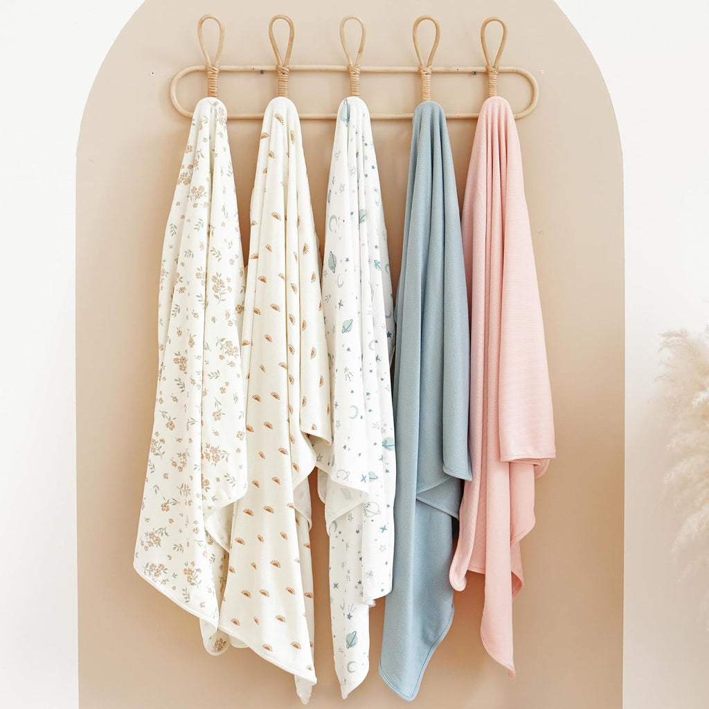 Konssy Knit Baby Blanket 2 Pack, Soft Ribbed Swaddle Receiving Blankets for Boys & Girls, Lightweight Cozy Swaddling Wrap for Newborns, Infants, & Toddlers, 33x42 Inch (Blossom,Pink)