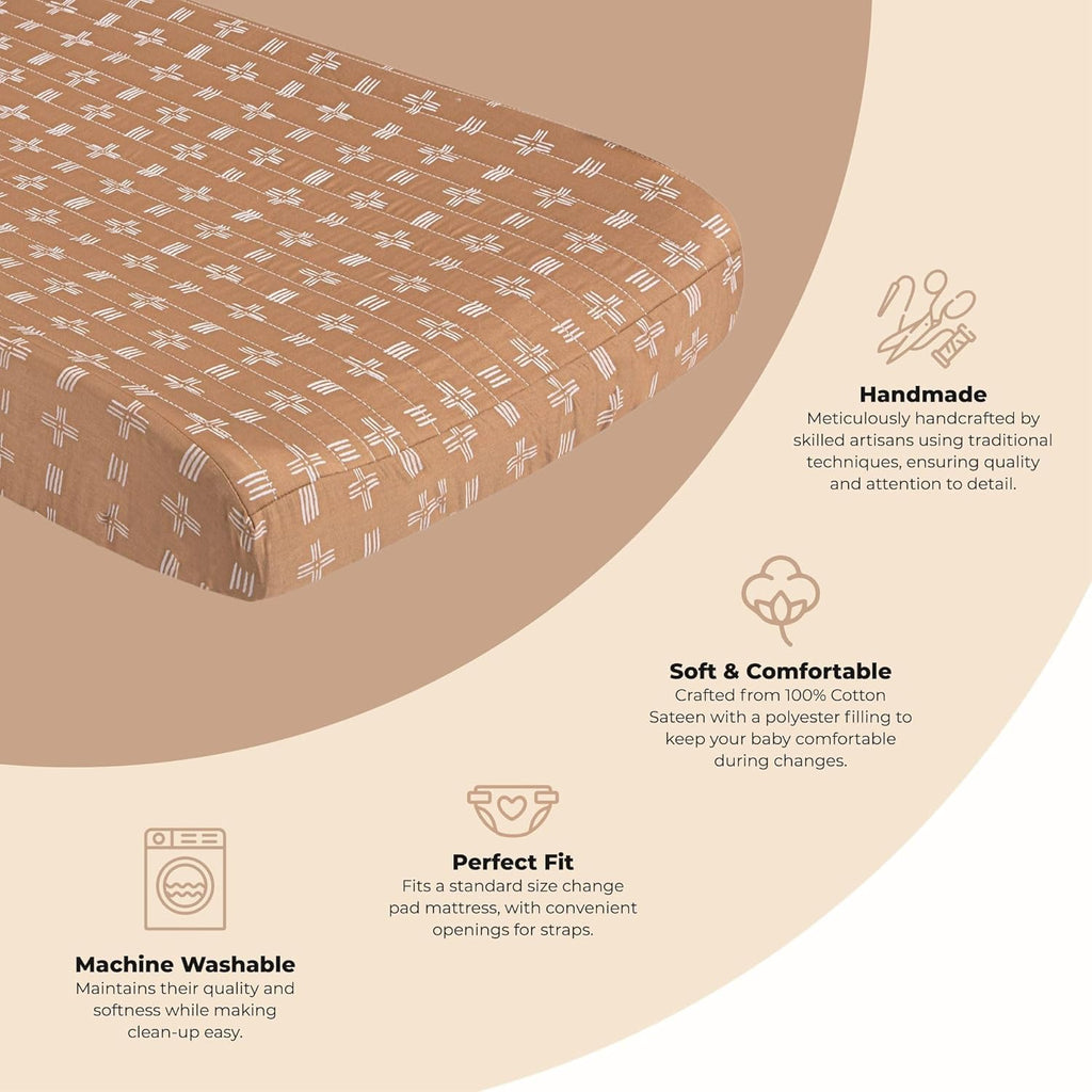 Crane Baby Stretchy Changing Pad Cover, Breathable Changing Pad Cover for Boys and Girls, Copper Dash, 16”w x 32”h