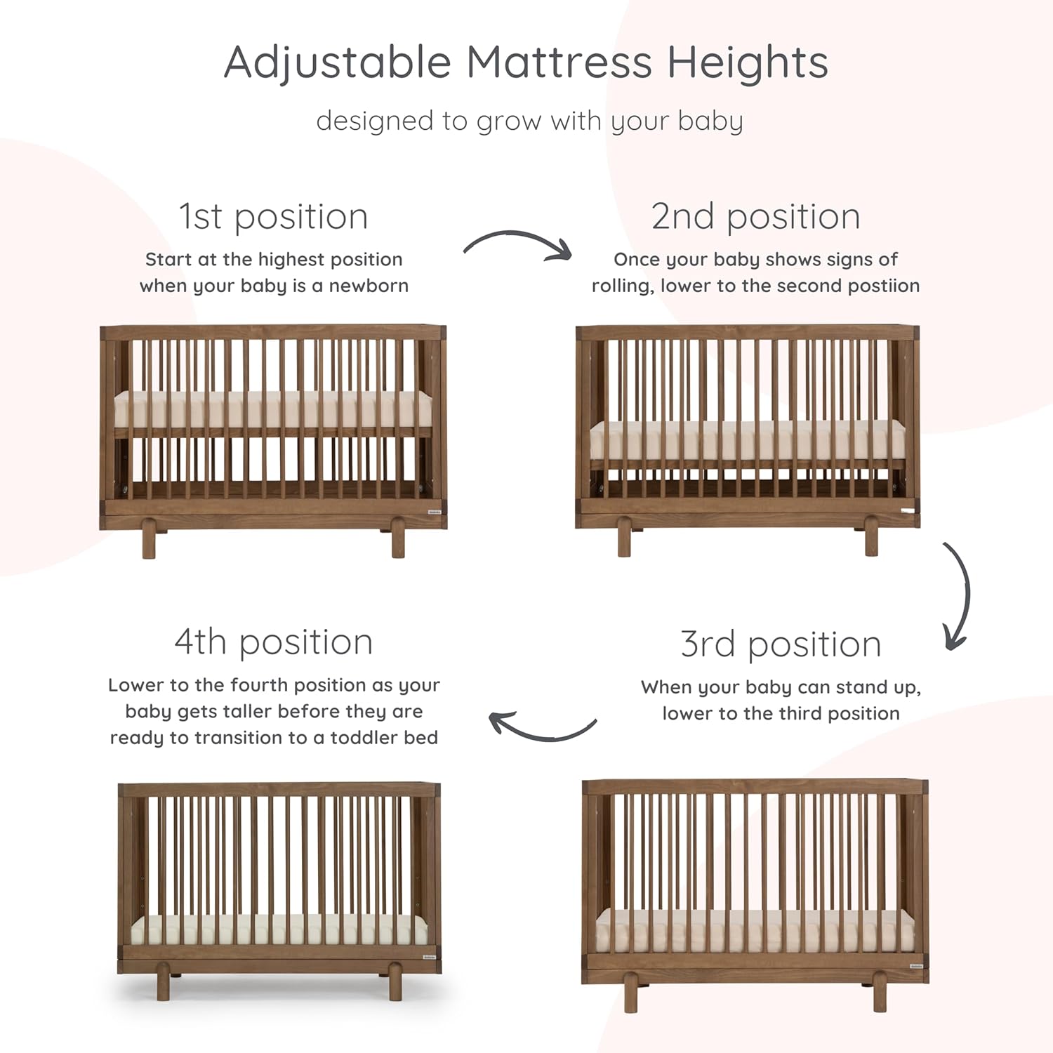 dadada Baby Bliss 4 in 1 Convertible Crib to Toddler Bed & Floor Bed – Made in Italy, GREENGUARD Gold Certified, Baby-Safe Finish, Sustainable Beech Wood, Modern Design, 4 Adjustable Heights (Walnut)