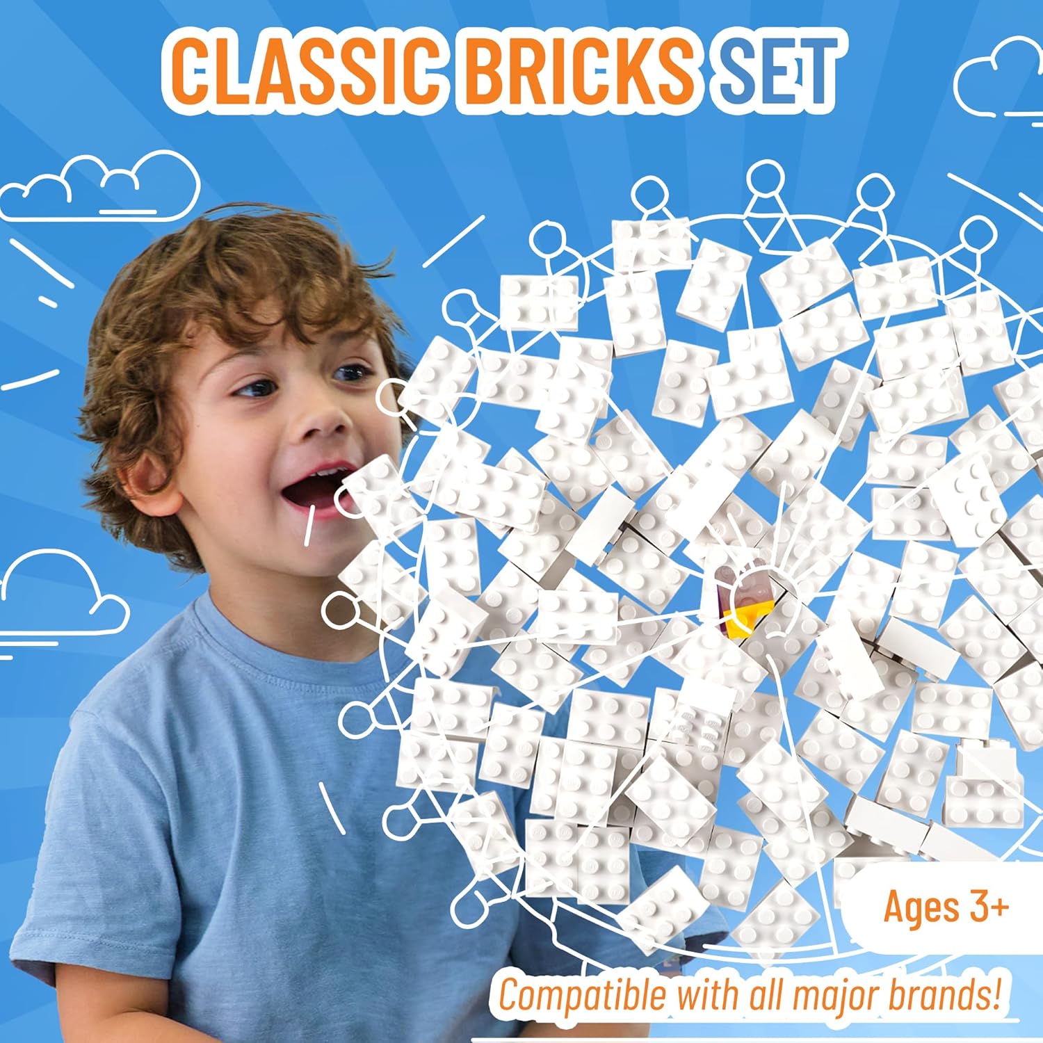 Strictly Briks Classic Bricks Starter Kit, White, 96 Pieces, 2x3 Studs, Building Creative Play Set for Ages 3 and Up, 100% Compatible with All Major Brick Brands