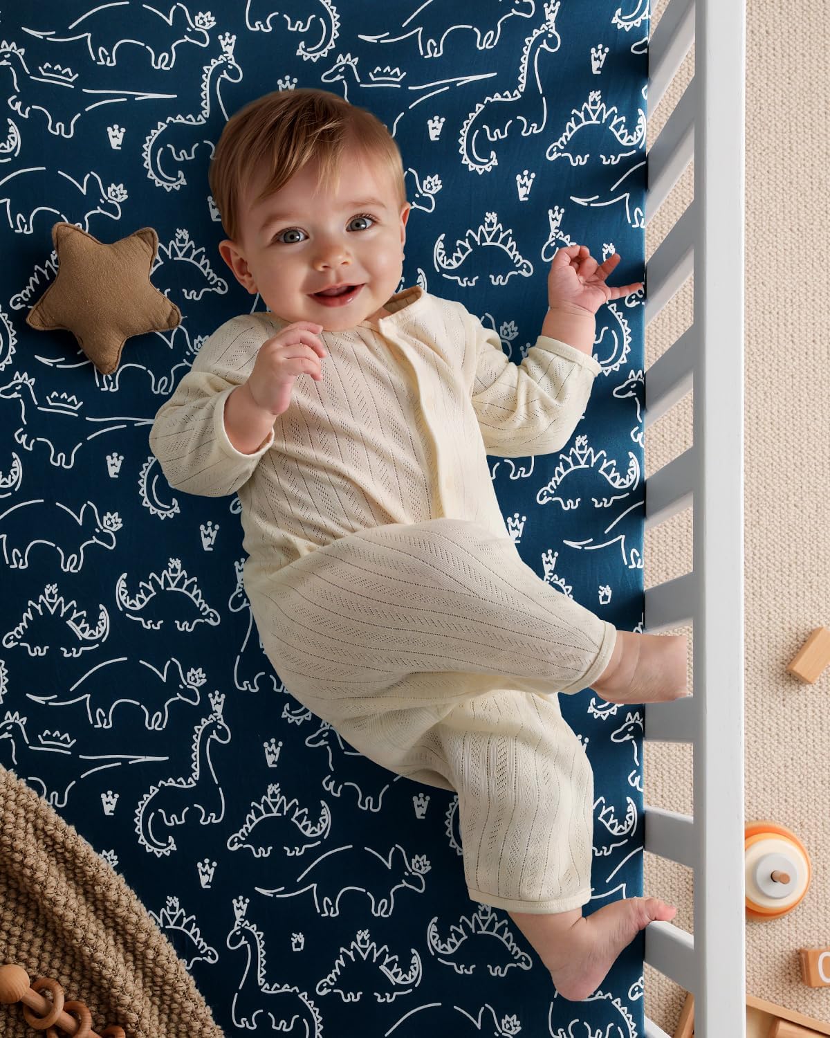 Yoofoss Baby Pack and Play Sheets 2 Pack for Boys and Girls - 38x26 Mini Crib Sheets Fitted Neutral Compatible with Graco Pack n Play Mattress,Ultra Soft Breathable Microfiber Dark Blue Dinosaurs