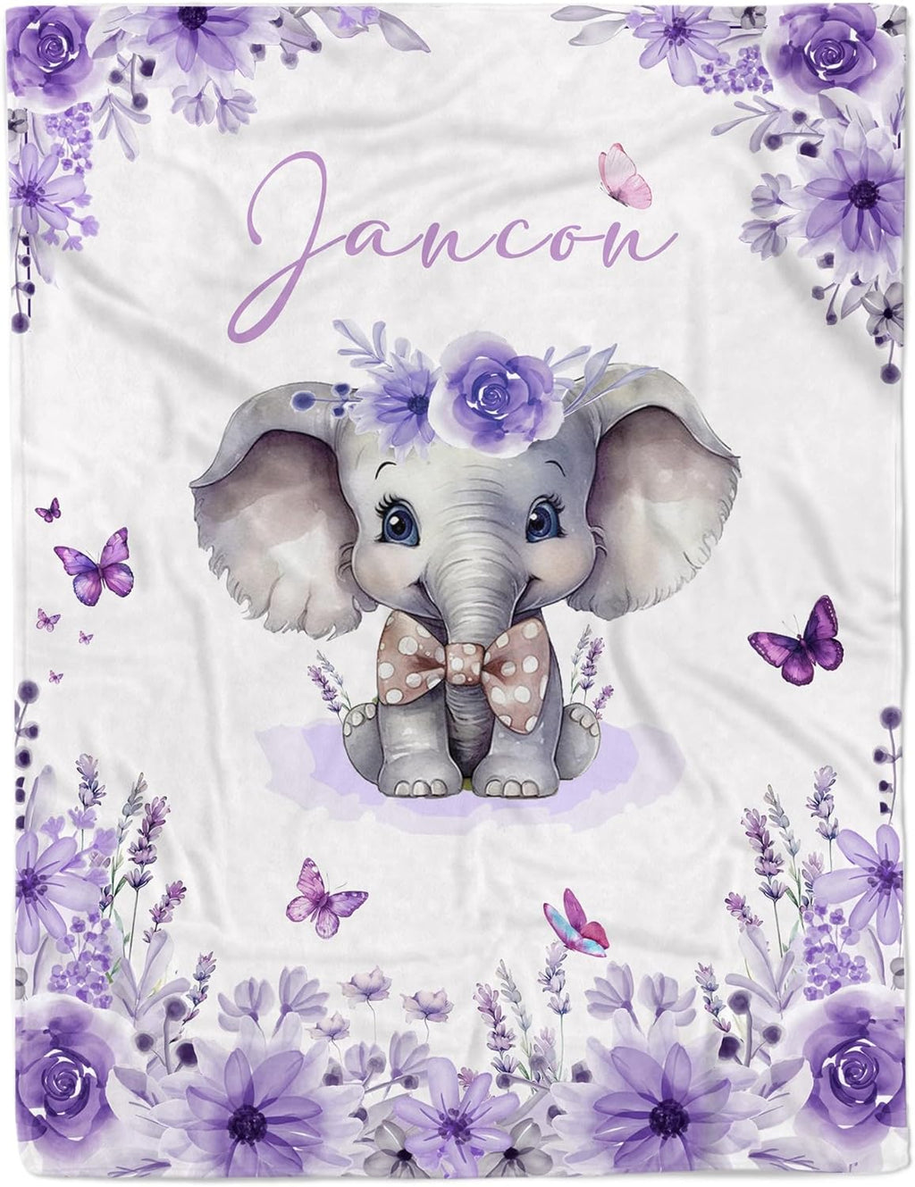 Custom Baby Blanket with Name Personalized Baby Name Blankets for Girls Customized Elephant Blanket for Baby Shower Birthday Christmas Newborn Gifts
