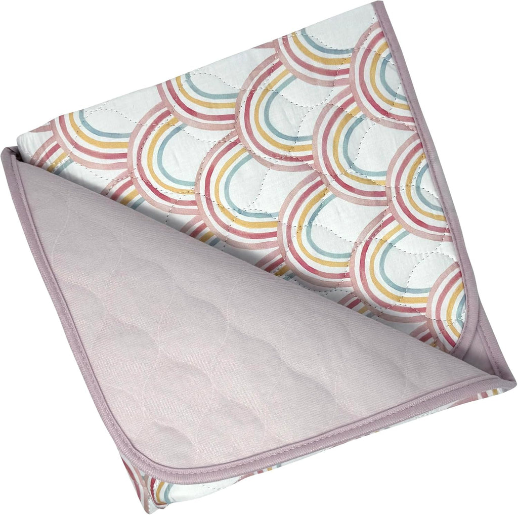 Organic Incontinence Pads for Kids & Toddlers - 5 Layer Waterproof Protectors for Overnight Bed Wetting - Reusable & Washable Pee Pads - Fits Twin to Full Size Beds - 34" x 52" Rainbow
