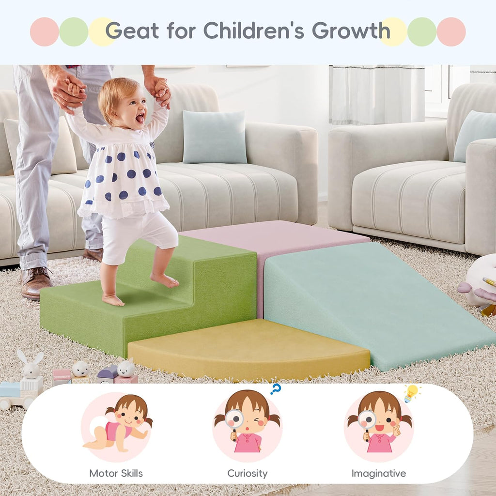 Large Baby Climbing Blocks – 6 Pcs Climbing Toys for Toddlers - Ultra High Density Soft Foam Play Gym Equipment Easy Wash for Indoor Nursery, Classic (Pink, 4-Piece)