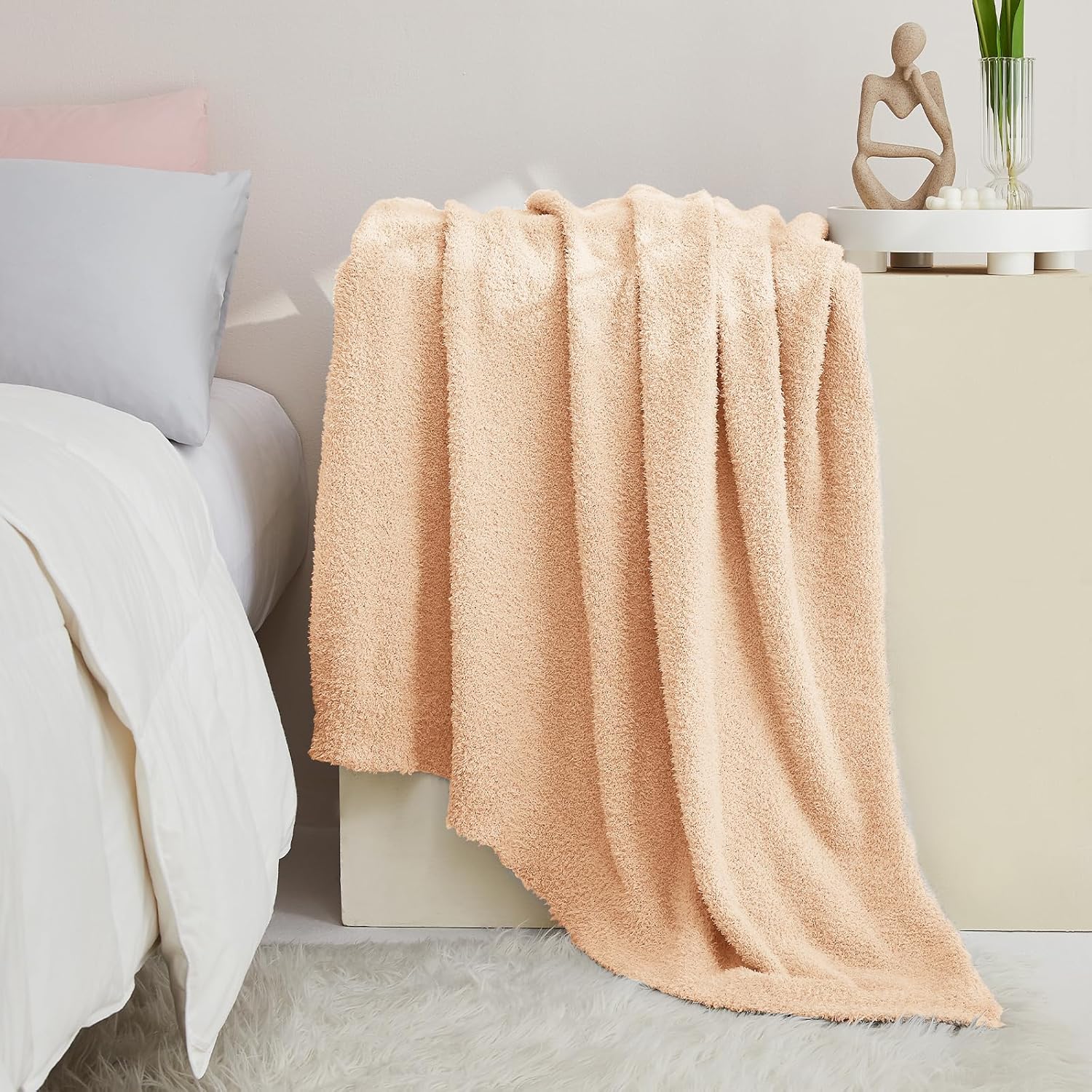 CYMULA Knit Throw Blanket for Peach Pink - Super Soft Lightweight Plush Fuzzy Fluffy Cozy Blankets and Throws for Sofa Bed, 60 x 80 inches