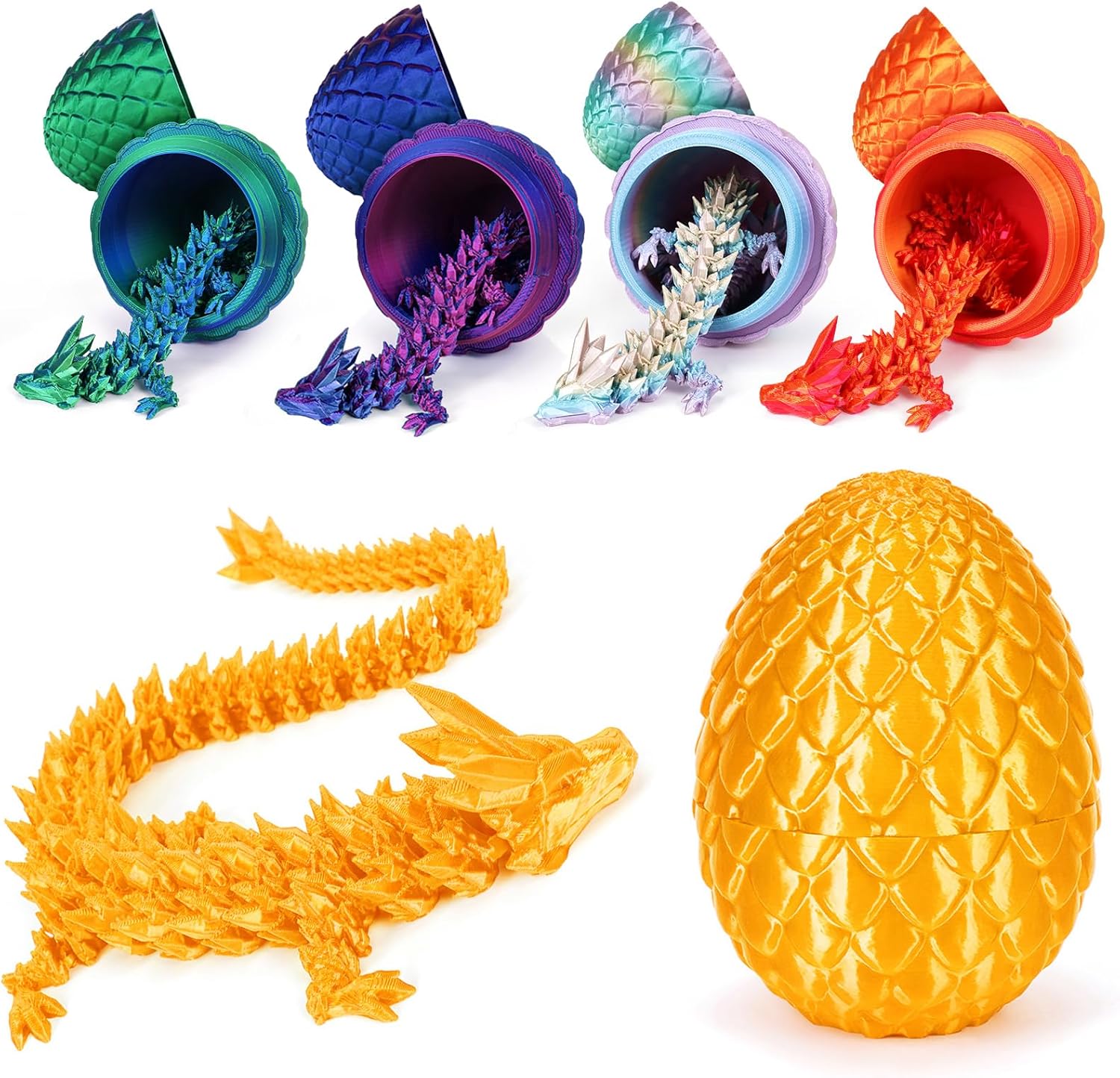 3D Printed Dragon Egg,Dragon Eggs with Dragon Inside,Crystal Dragon Fidget Toys,Full Articulated Dragon Dragon in Egg,Adults Fidget Toys for Autism ADHD (Gold)