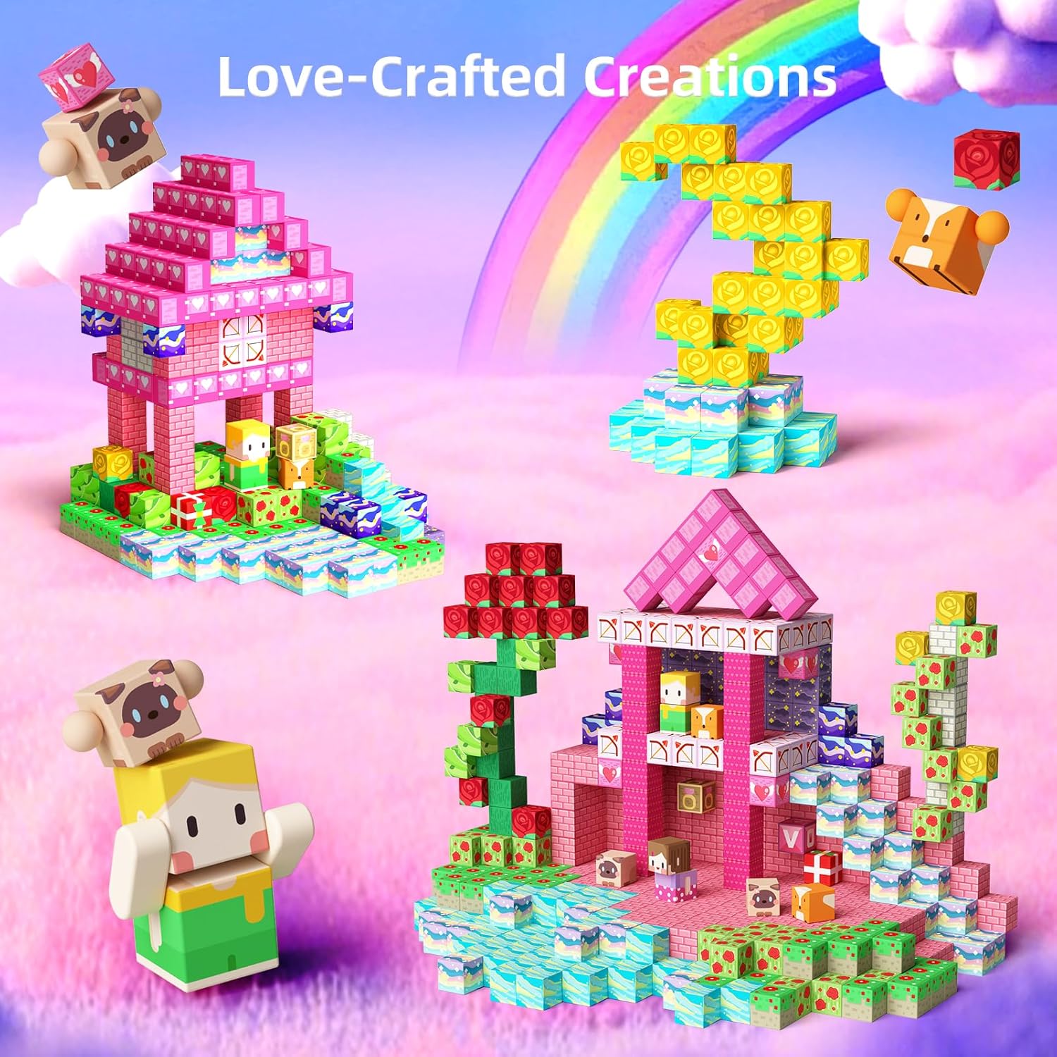 GobiDex 100PCS Magnetic Blocks Princess Building Toys for Girls Age 3+, Game-Based Build MagWonder with STEM Magnet Construction Set, Sensory Gifts for Kids Birthday (1 inch)