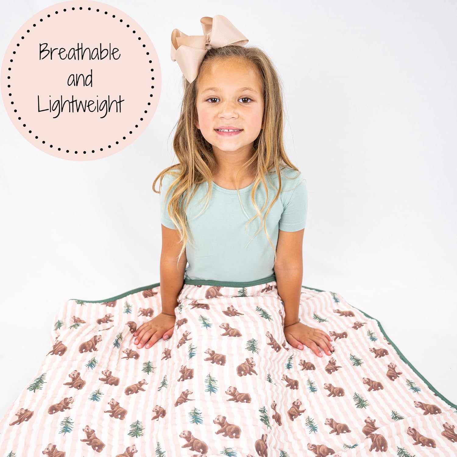 LollyBanks Muslin Baby Blanket 100% Organic Cotton, Muslin Quilt Lightweight, 6 Layers Soft Blanket Neutral, 47"x 47" Toddler Blankets for Girls and Boys, Nursery Receiving Blankets (Bear Print)