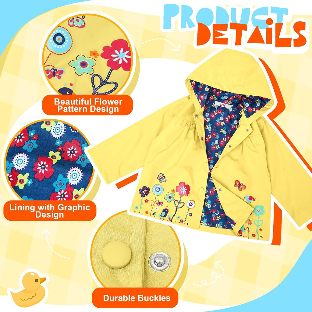 2 Pcs Toddler Raincoat Rain Boots Set Kids Baby Cartoon Hoodie Zipper Jacket Short Rain Shoes for Little Boys Girls