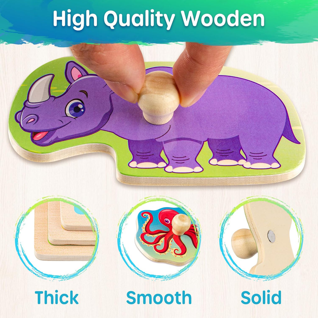 SYNARRY Wooden Puzzles for Toddlers 1-3, 6XSET Animals Puzzles for Toddlers 2-4 with Rack, Toddler Puzzles Ages 2-4, Kids Learning Educational Montessori Toys for 2 3 Year Old, Gifts for Boys Girls