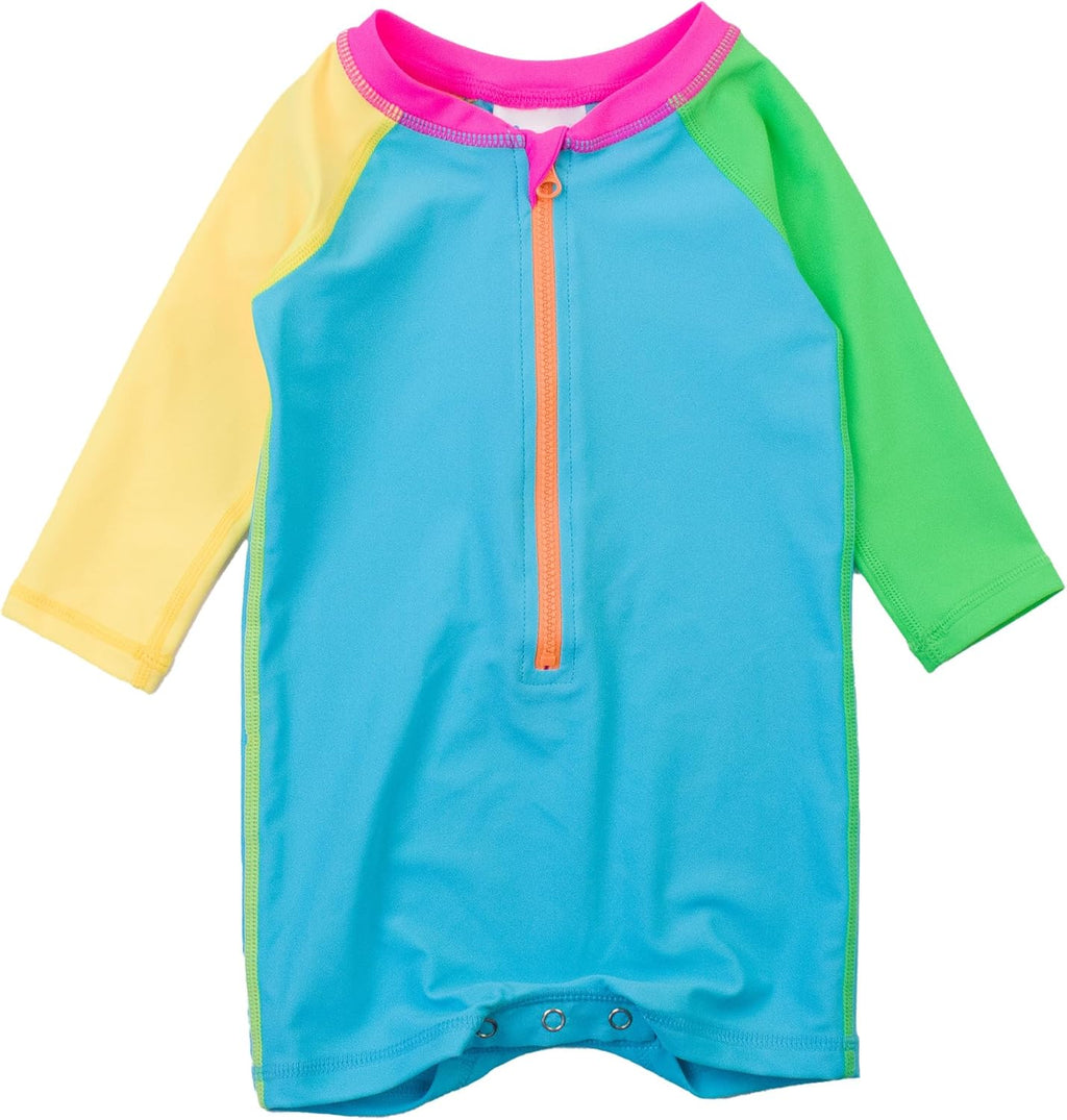 RUGGEDBUTTS Baby/Toddler Boy Swimsuit, One Piece Zipper Rash Guard Sunsuit with UPF 50+ Sun Protection