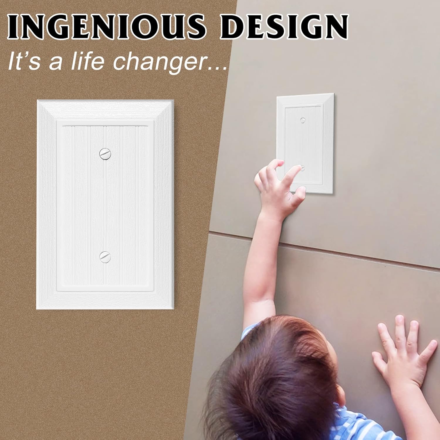 Modern Decorative Wall Plate Switch Plate Outlet Cover, Vintage Retro Wood Grain Design(Single Blank-10 Pack, White)