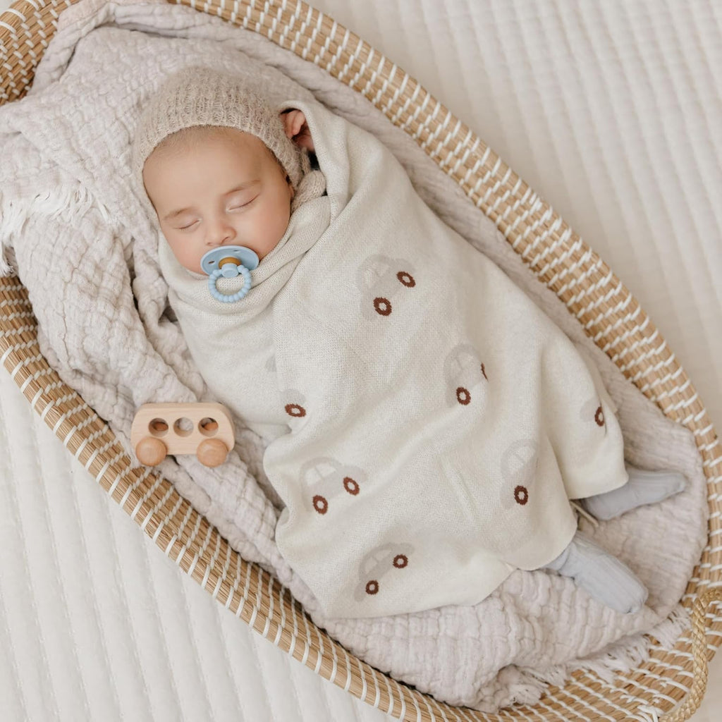 Baby Receiving Blanket for Boys 100% Cotton Buttery Soft Cozy Receiving Swaddle Crib Stroller Blanket for Shower Gift Registry for Newborns, Infants, Toddlers (Cars - Oat)