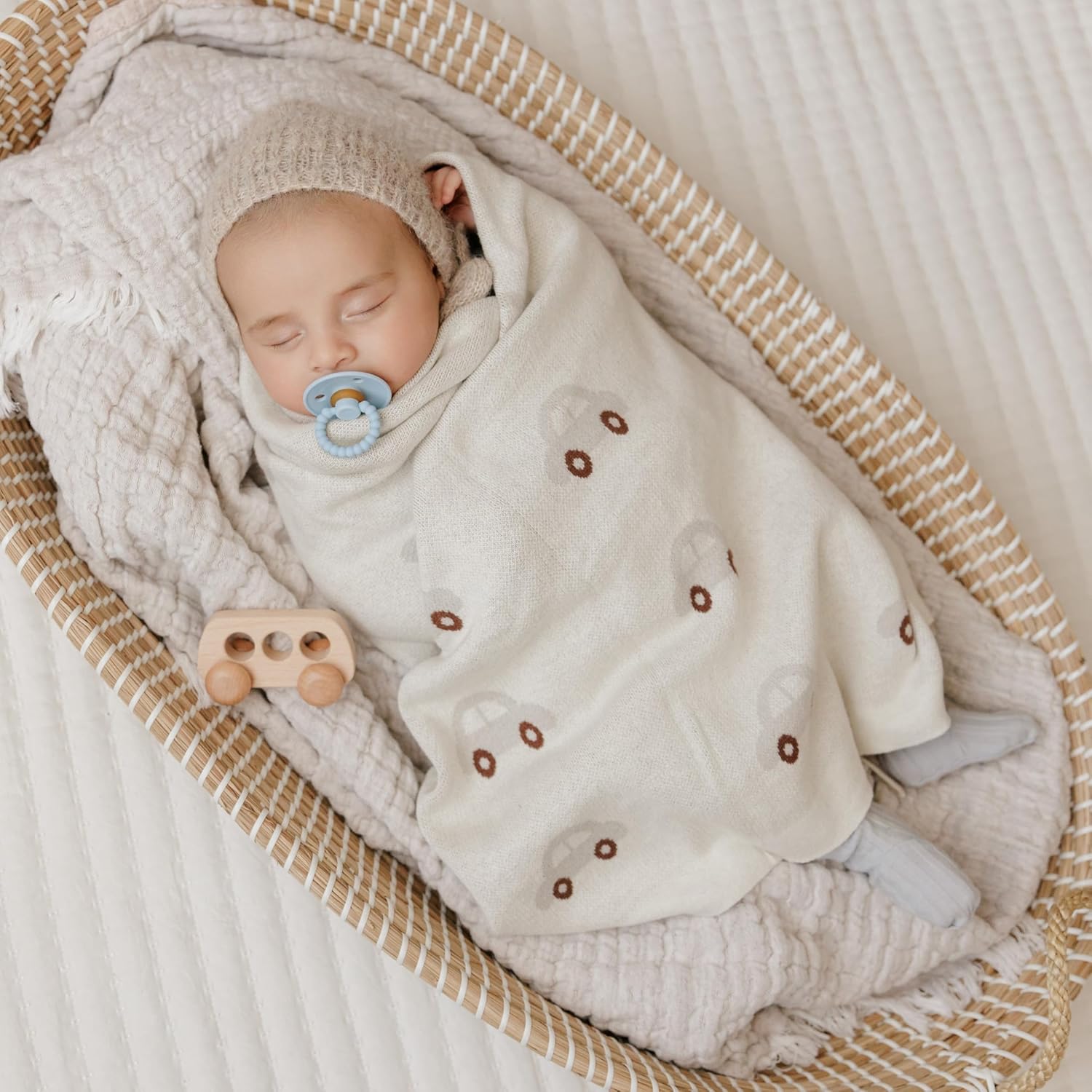 Baby Receiving Blanket for Boys 100% Cotton Buttery Soft Cozy Receiving Swaddle Crib Stroller Blanket for Shower Gift Registry for Newborns, Infants, Toddlers (Cars - Oat)