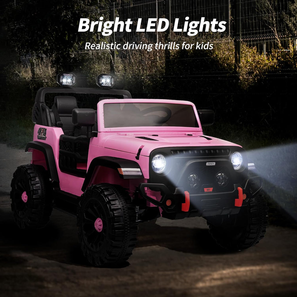 2 Seater Ride on Toy Car for Kids, 24V 4WD Ride-on Truck Kids Electric Car with Remote Control, 4x200W Motors - Light Pink