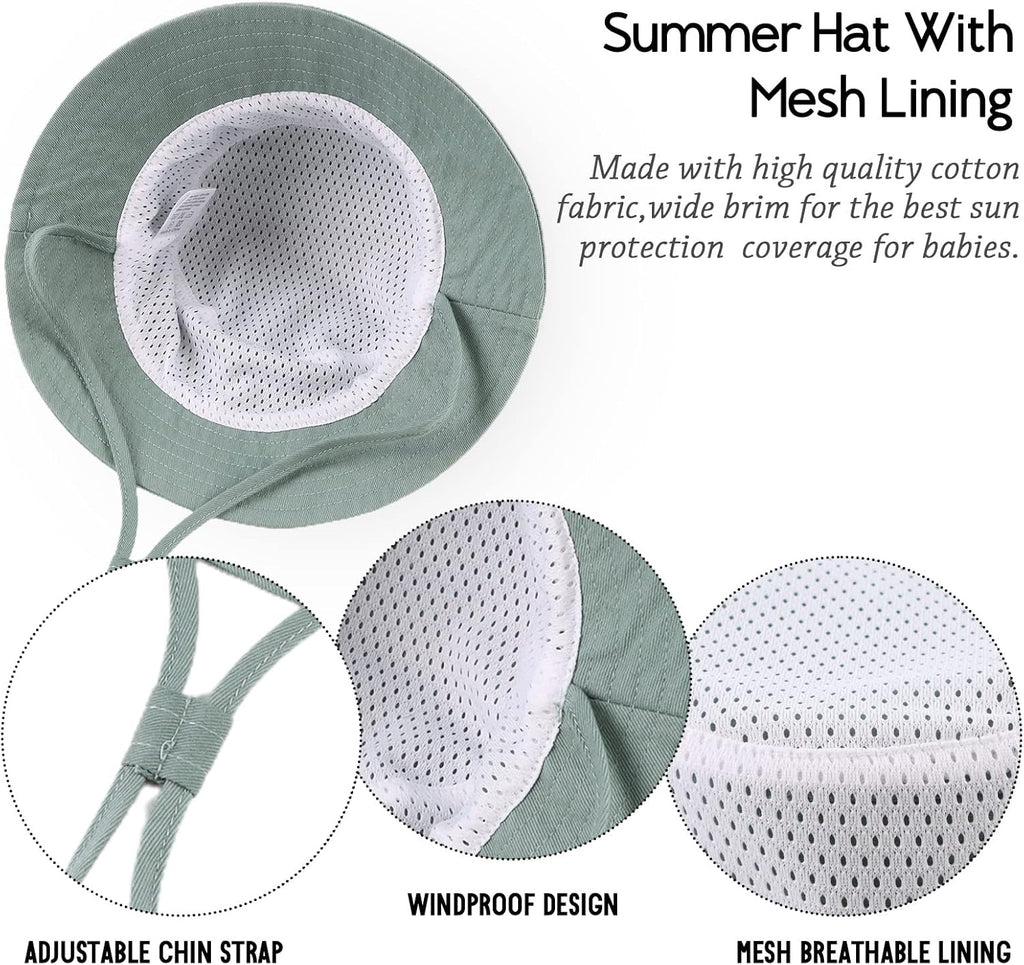 JANGANNSA Cotton Baby Sun Hat Infant Toddler Boys Girls Bucket Hats Summer Sun Protection Kids Beach Caps