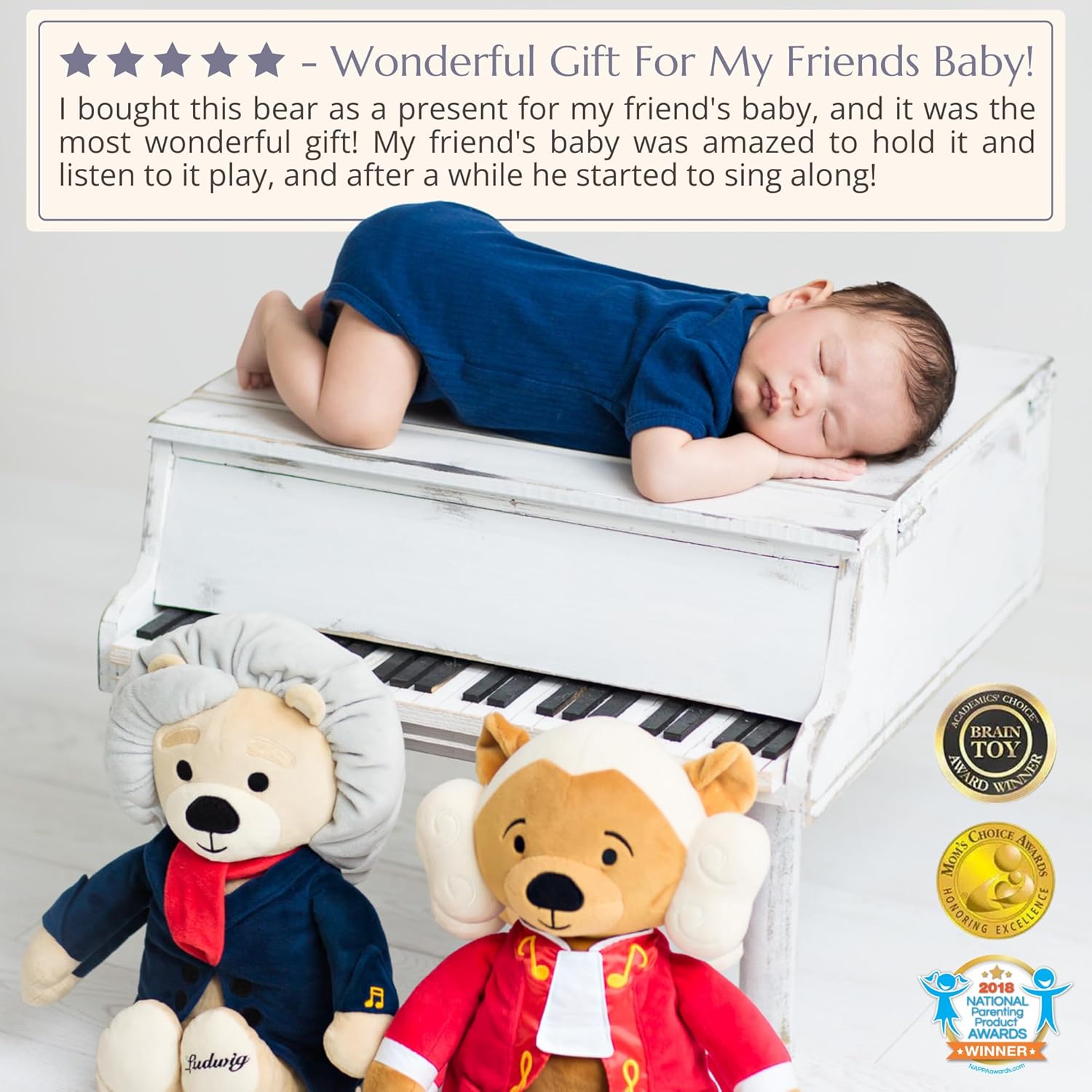 Ludwig Van Beethoven Virtuoso Bear – Plays 40 Mins of Classical Music, Educational & Soothing Musical Teddy Bear for Babies & Toddlers, Ideal